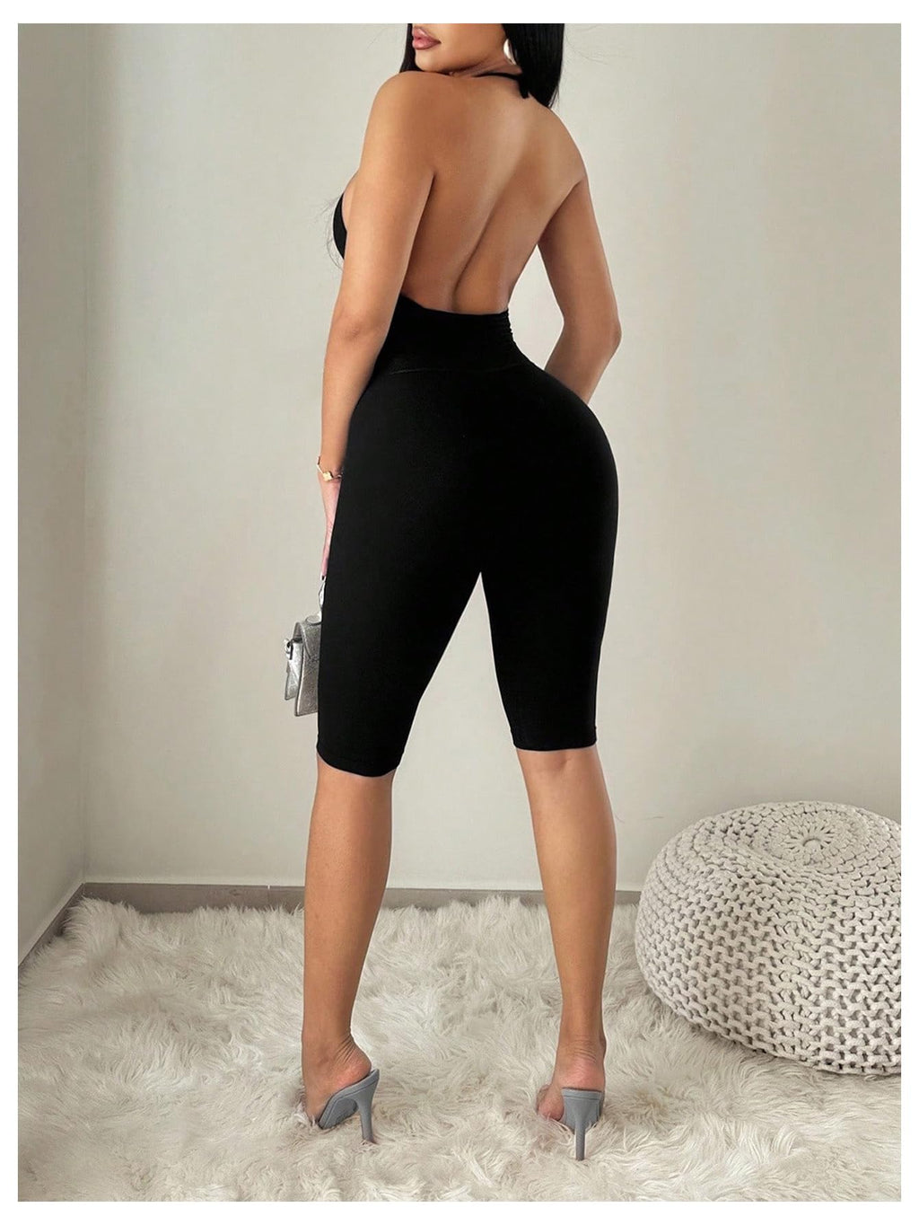 WDIRARA Women's Tie Backless Halter Jumpsuits Tummy Control Date Night Unitard Sexy Rompers Black Small