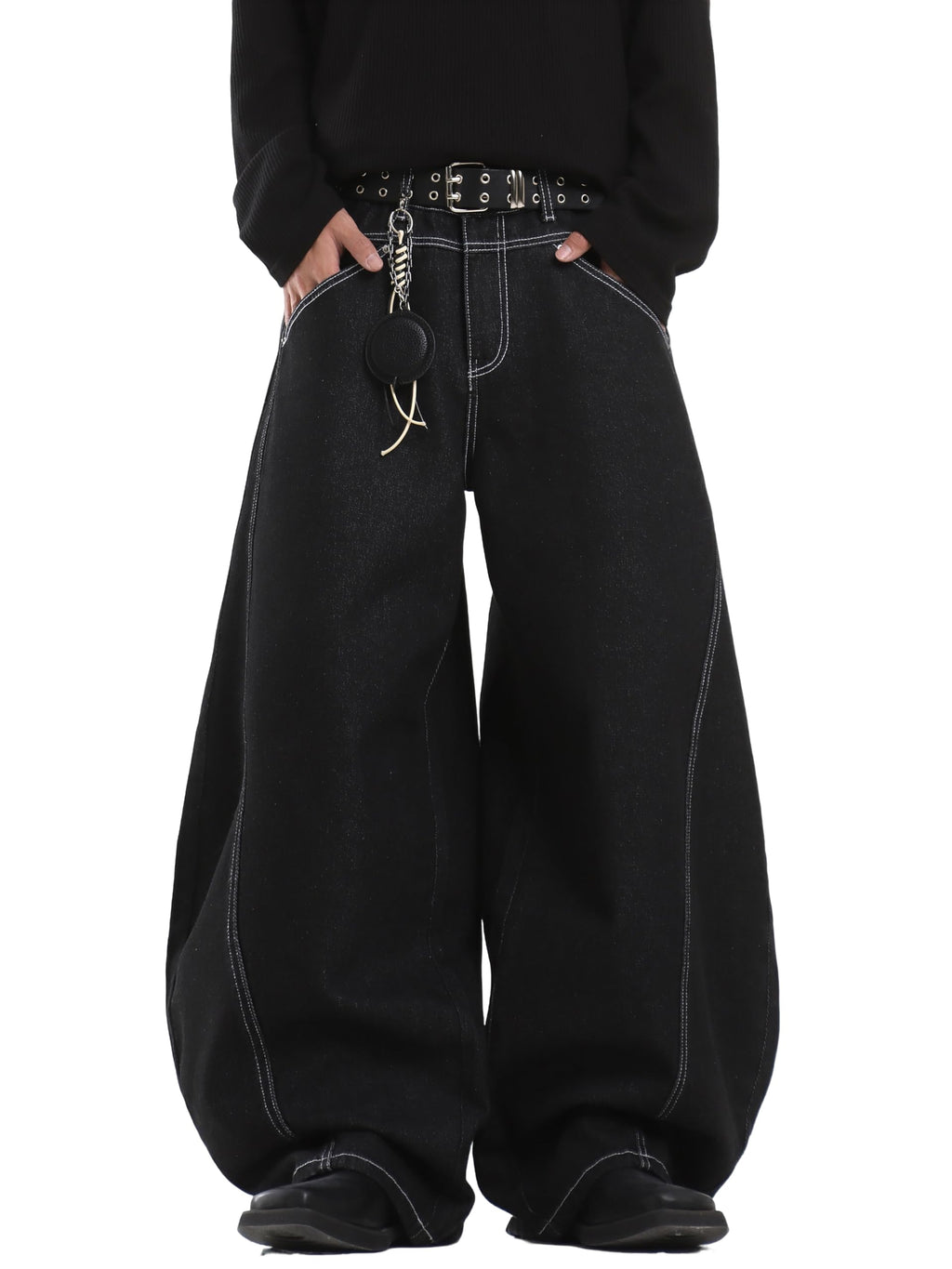 DFGIGT Baggy Barrel Jeans for Men Wide Leg Loose Fit Jeans Y2K Hip Hop Streetwear Denim Pants Oversized Relaxed Trousers 2000s Extreme Motion Skateboard Skate,E10 Black,Large