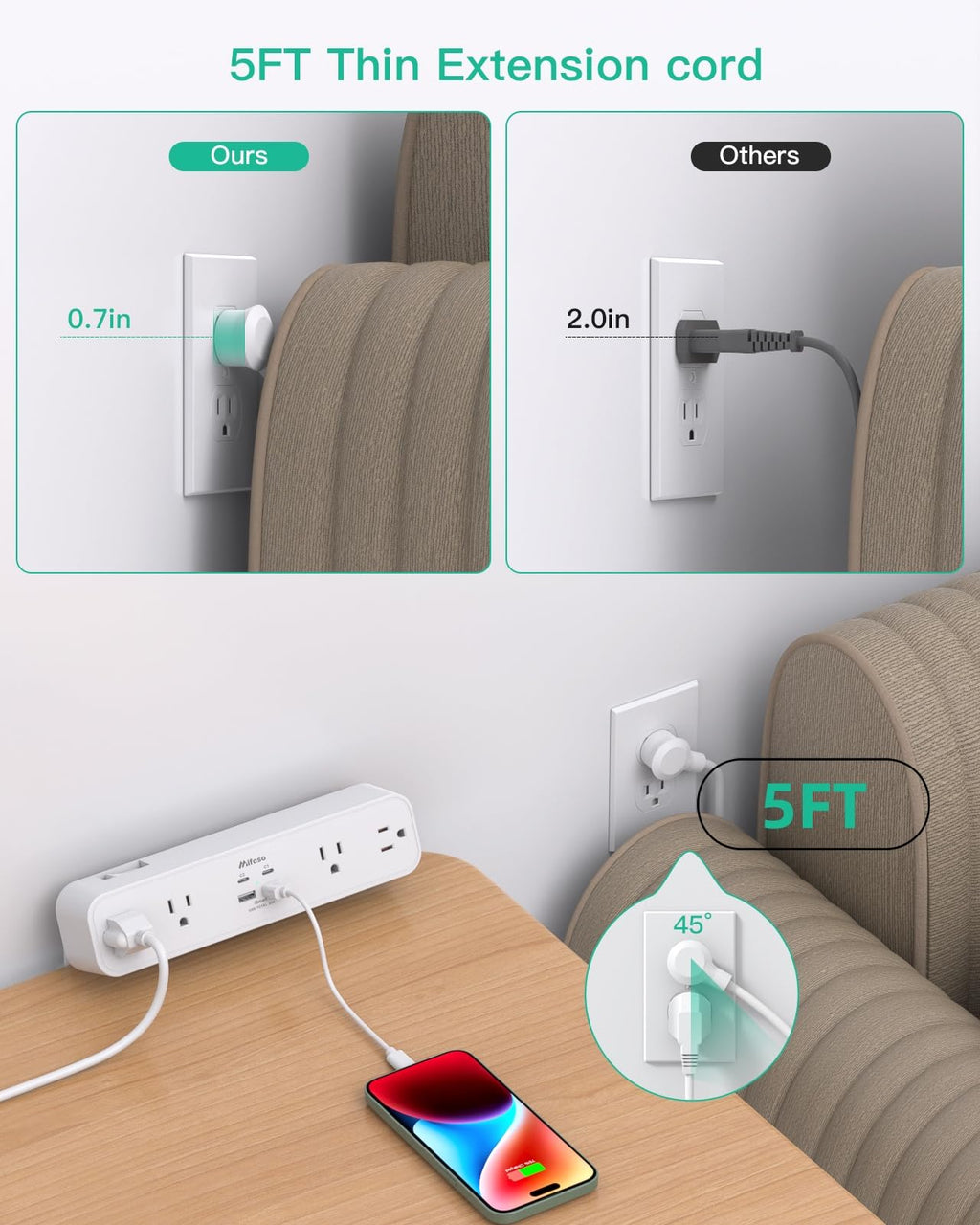 PD30W Desk Clamp Power Strip, Desktop Mount Surge Protector, Fast Charging Station, 5Ft Extension Cord Desk Edge Mount Shelf with 4 Outlets 4 USB Ports (2 USB C), Home Office Accessories Essentials