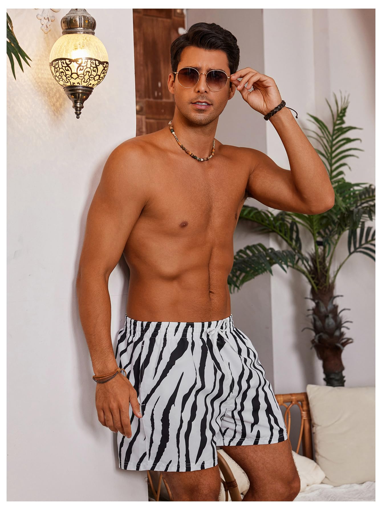 WDIRARA Men's Zebra Stripe Drawstring Waist Swim Trunks Beach Shorts Sports Running Bathing Suits with Mesh Lining Black and White Medium