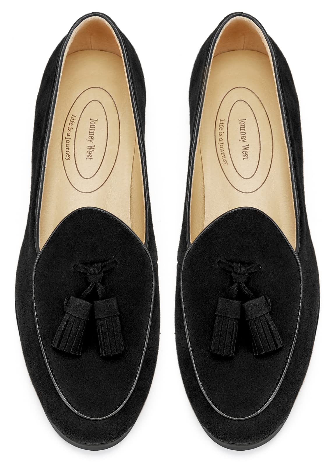 Journey West Suede Tassel Loafer for Women Slip-on Belgian Penny Loafers Shoes for Women Black US 10