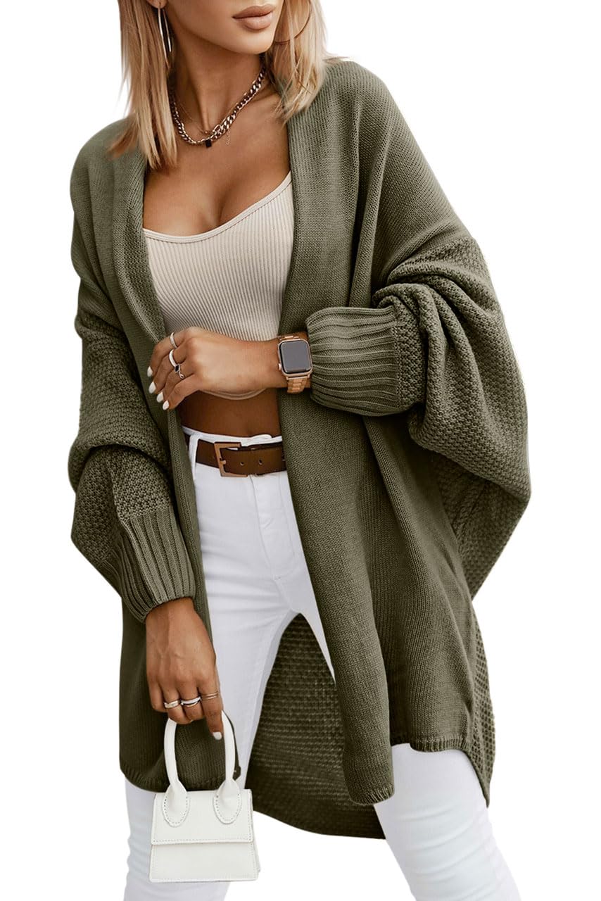 Miladusa Oversized Cardigans for Women Trendy Batwing Sleeve Long Cardigan Fall Sweaters Army Green
