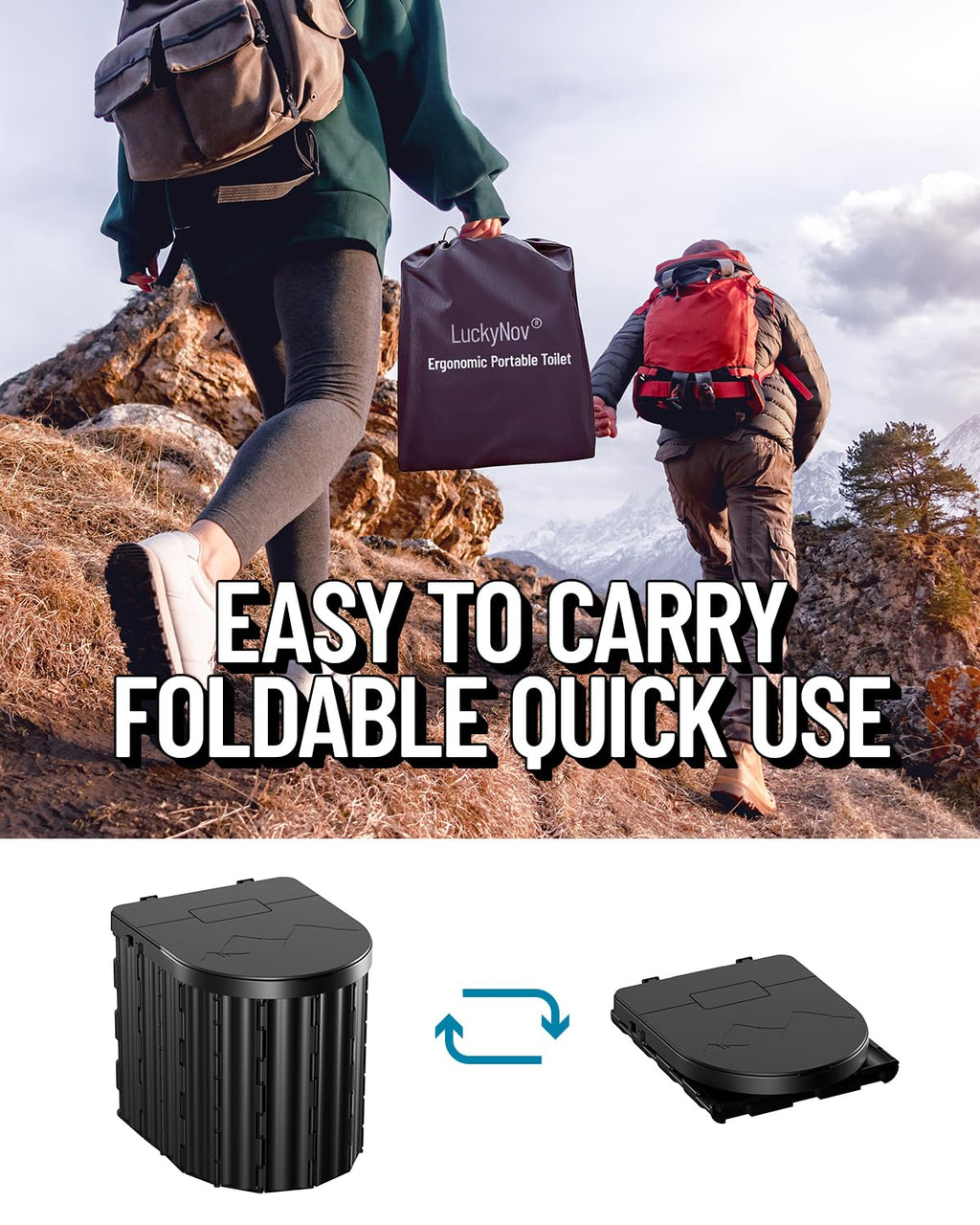 Portable Toilet with Urine Gel & Leak-Proof Bags – Odorless Camping Toilet for Adults & Kids, Outdoor Travel Potty with Ergonomic Design
