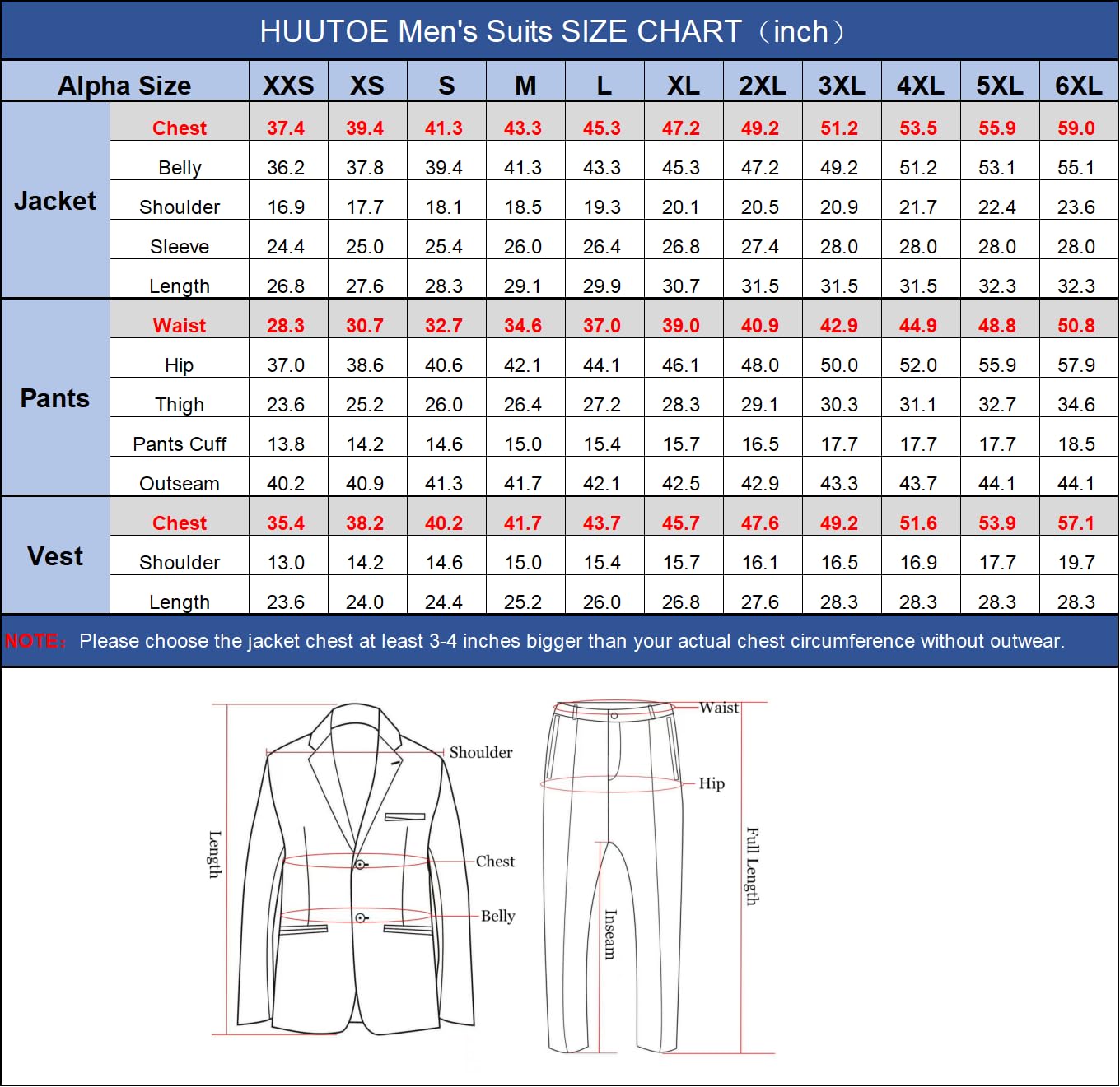 HUUTOE Dusty Blue Suits for Men Slim Fit Prom Wedding Business Party Tuxedo Blazer Vest and Pants Set Size Medium