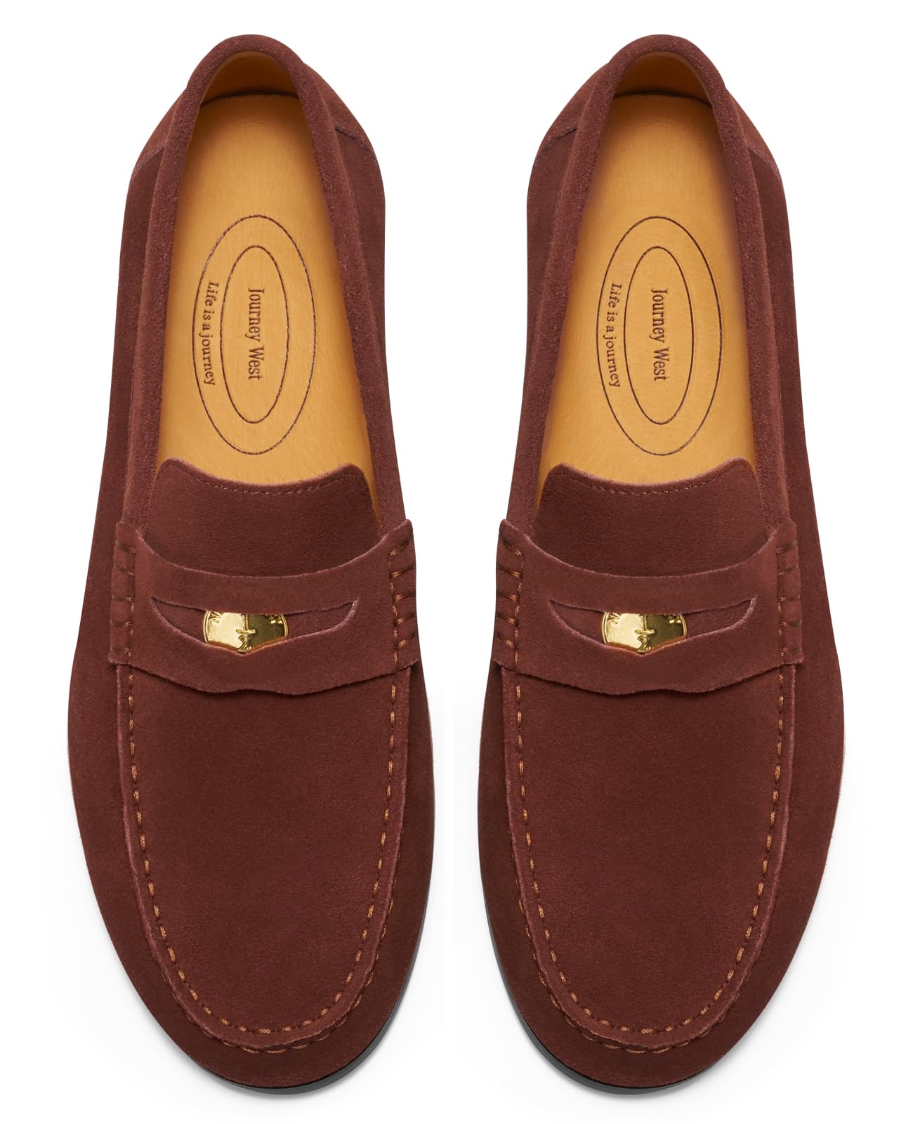 Journey West Suede Slip-on Penny Loafers Shoes for Men Brown US 8.5