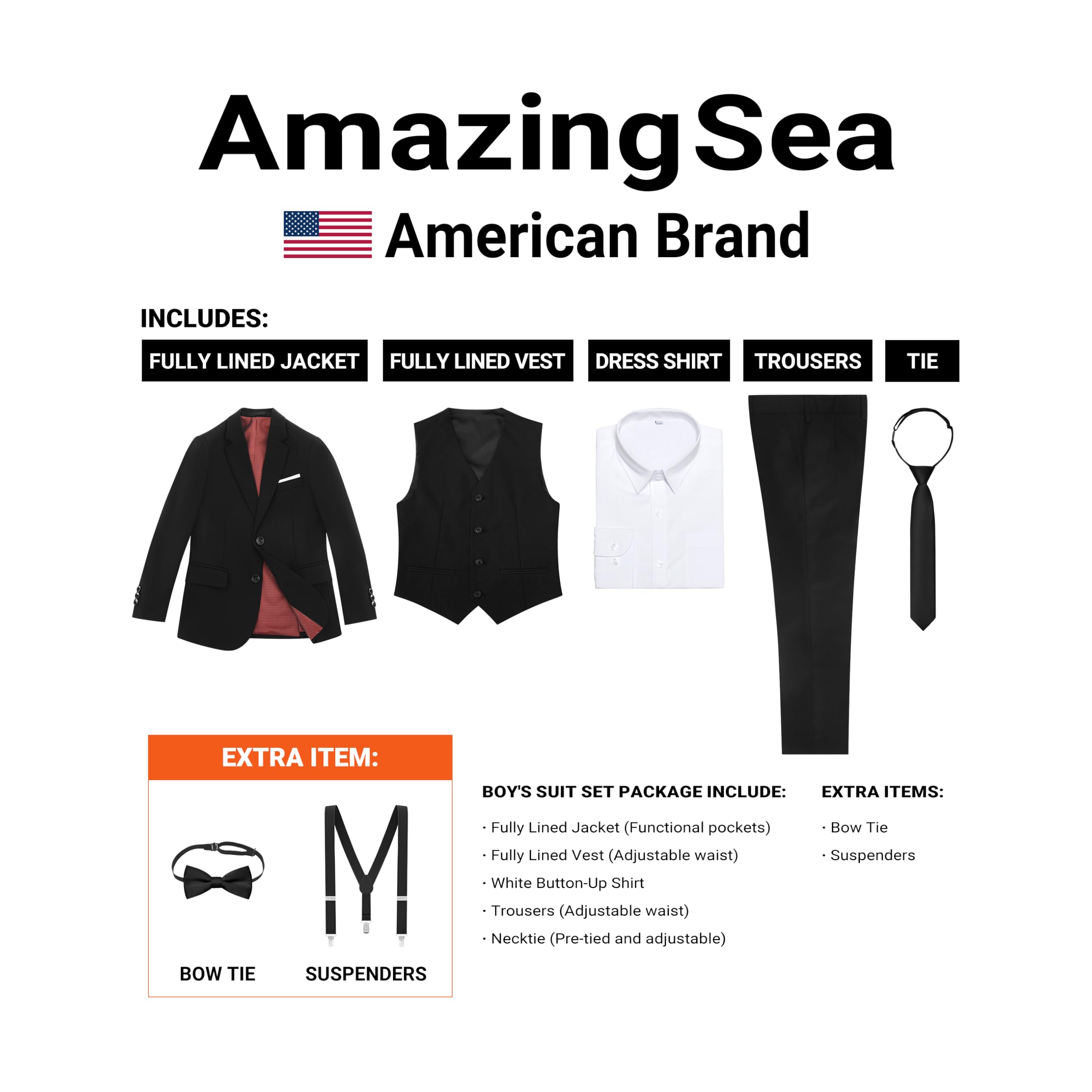 AmazingSea Boys Suit Black Slim Fit Formal Boys Suits Set Kids Suit Toddlers Youth Teen Boys Tuxedos Suit Size 8