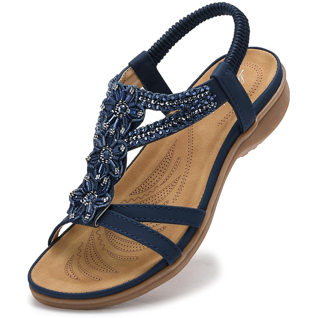 Littleplum Sandals for Women Arch Support Women's Summer Fashion Non Slip Beach Sandals Comfort Comfortable Walking Orthopedic Bohemian Flip Flops Womens Sandals Blue Size 9