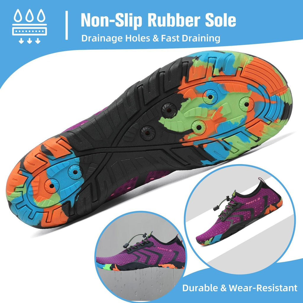 Mishansha Water Shoes for Women Men, Quick-Dry Barefoot Swim Shoes with Drainage Holes, Lightweight Aqua Shoe for Beach Pool River Boating Yoga Walking 8 Women/6.5 Men Purple