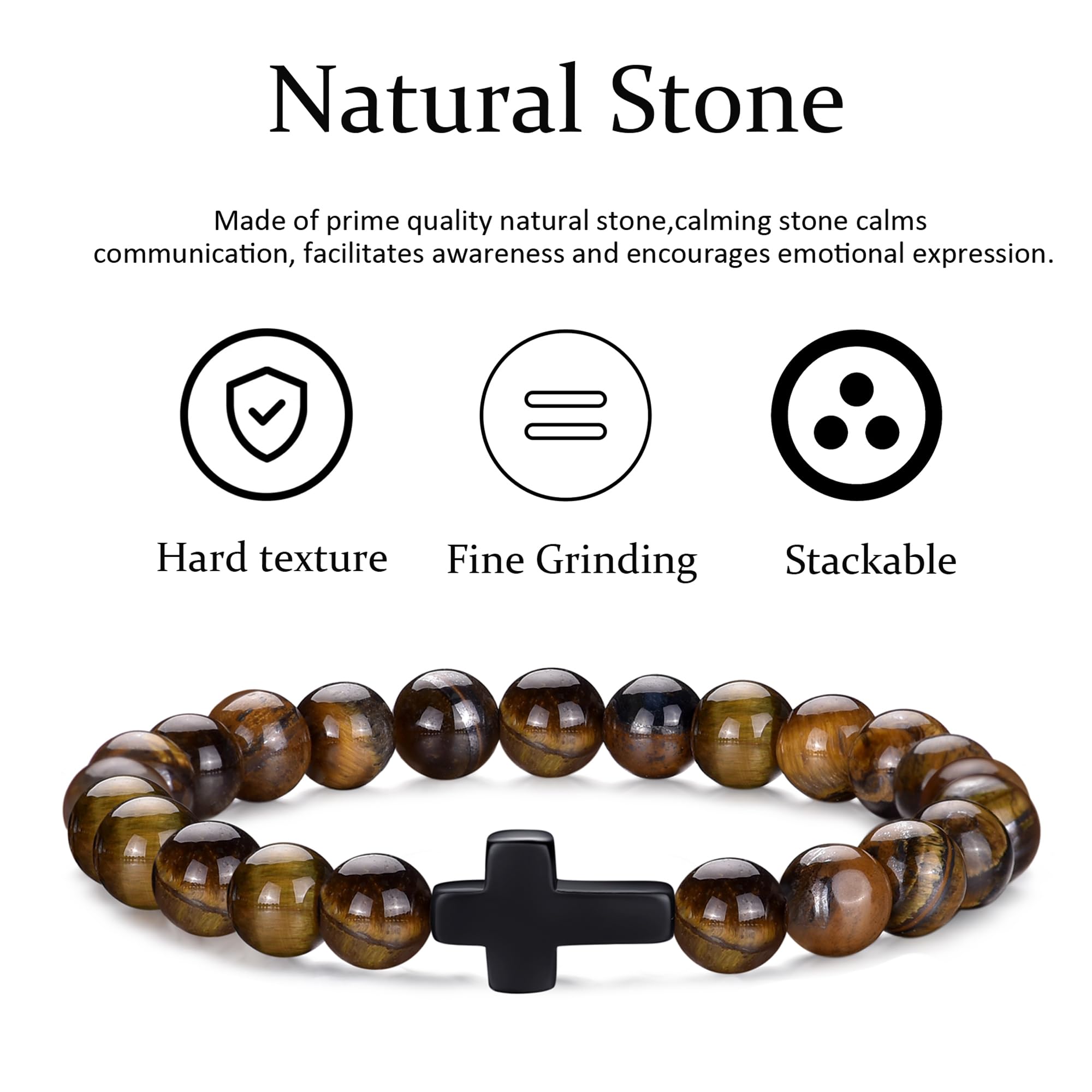 RANKEEF Mens Bracelets 8MM Natural Stone Beads Bracelet Set Stretch Adjustable Beaded Bracelets for Men