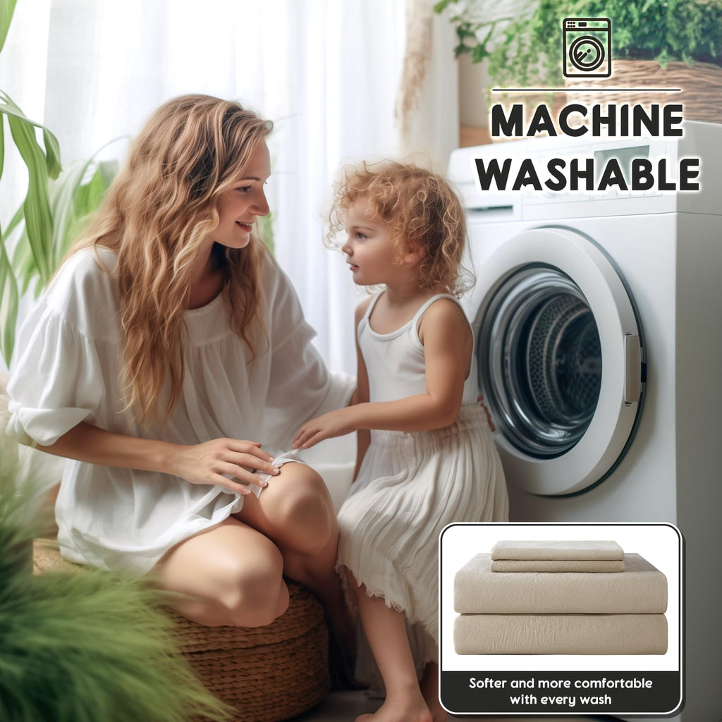 SONORO KATE 100% French Pure Linen Sheets, Breathable and Durable Linen King Size Sheets, Anti-Tear Linen Bed Sheets, Machine Washable, 16 Inch Deep Pocket - 4 Piece (Natural Linen, King)