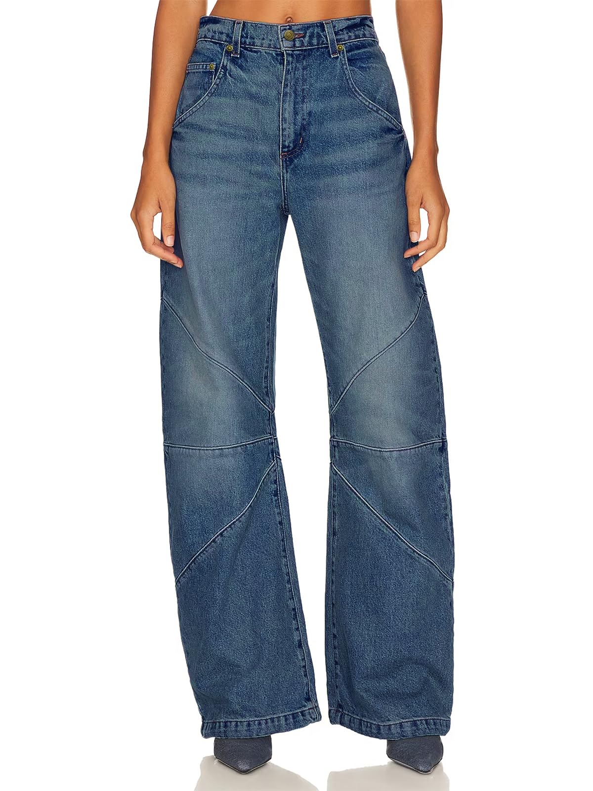 PLNOTME Womens High Waisted Barrel Jeans Casual Loose Boyfriend Wid Leg Denim Pants Blue