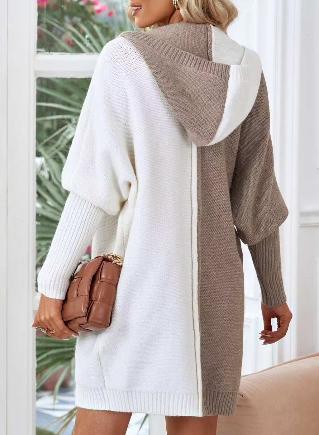 Astylish Women Fall Outfits Long Sleeve Open Front Knit Cardigan Hoodie Outwear Color Block Sweater Khaki Small