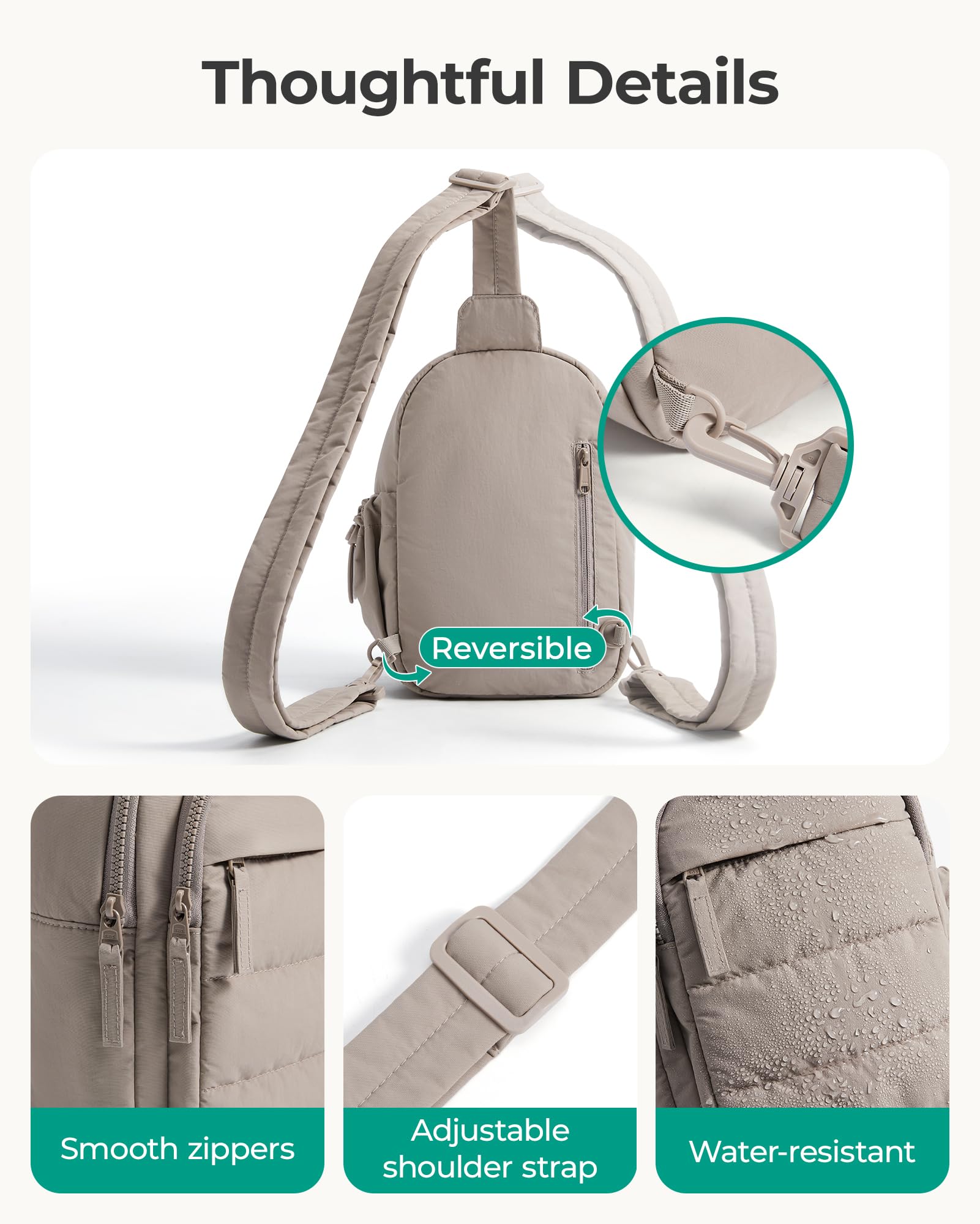 BAGSMART Small Sling Bag for Women, Puffer Crossbody Bag Purses Hobo Handbag Fanny Packs for Travel Hiking, Grey