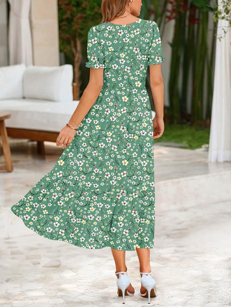 Zeagoo Womens Dresses Summer Casual Midi Dress Floral Sundresses with Pockets Womens Beach Vacation Dress Square Neck A Line Dresses L