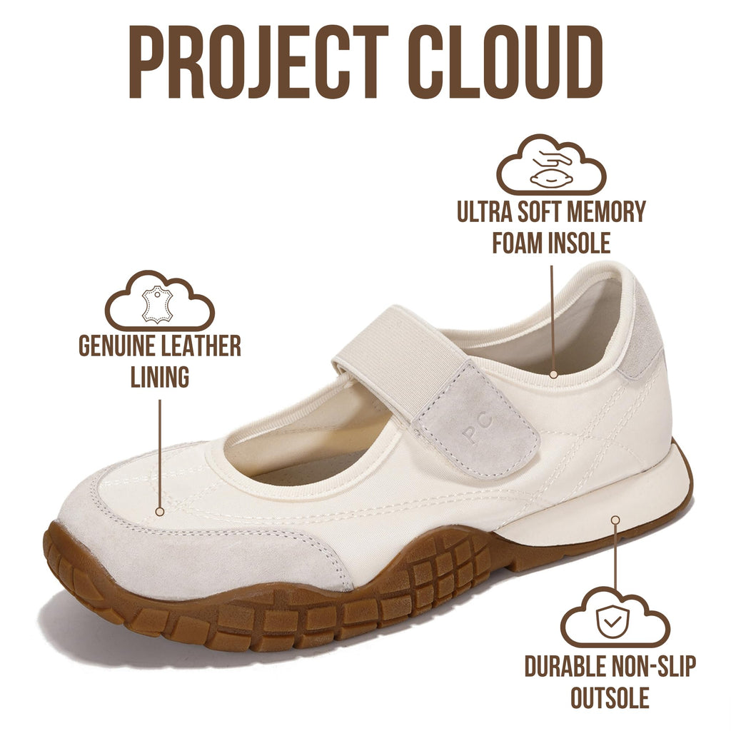 Project Cloud Womens Shoes - Lightweight Mary Jane Shoes Women with Memory Foam Insole - Non Slip Flats for Women Footwear - Women's Fashion Sneakers 2026 (Donna, Whit, 7.5) White