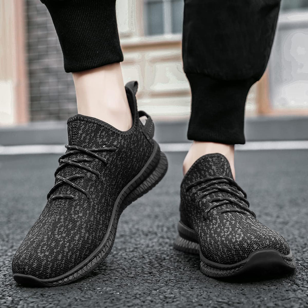 VNANV Mens Slip On Walking Shoes Lightweight Breathable Non Slip Running Comfortable Gym Tennis Athletic Fashion Sneakers Men (Black,8)