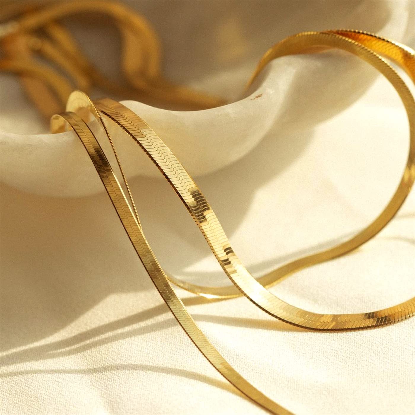 DEARMAY 14K Gold Plated Necklace for Women Dainty Gold Choker Herringbone Necklaces Simple Minimalist Thin Snake Chain Necklace Gold Jewelry Gifts