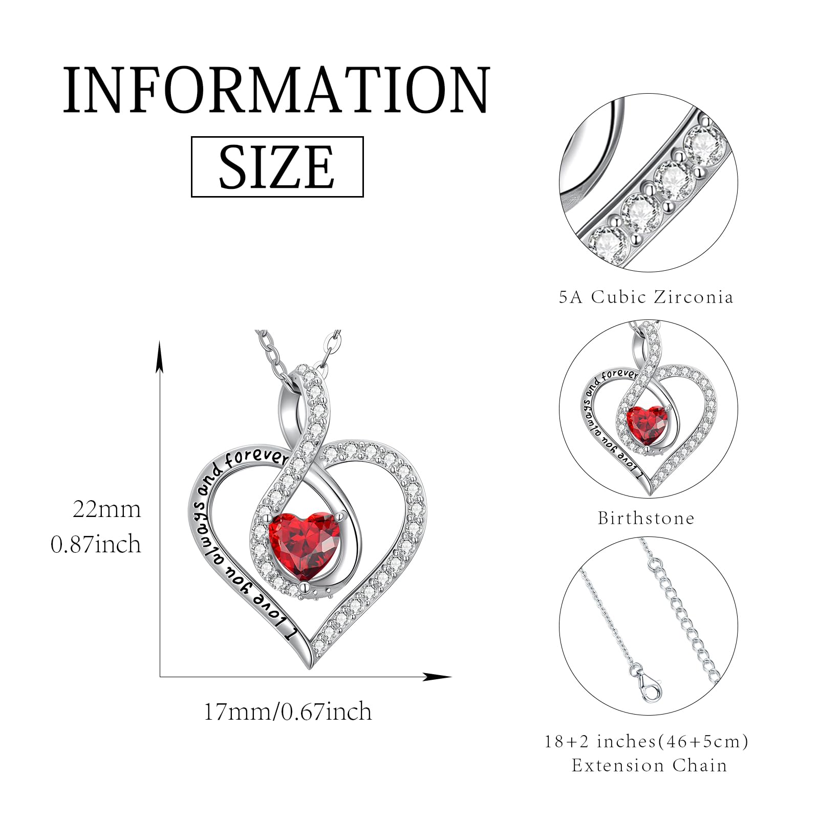 OKROKTOT August Love Heart Birthstone Necklace Women Infinity Heart Necklace I Love You Always and Forever Jewelry Mothers Valentine's Day Gifts for Her Mother Wife Daughters