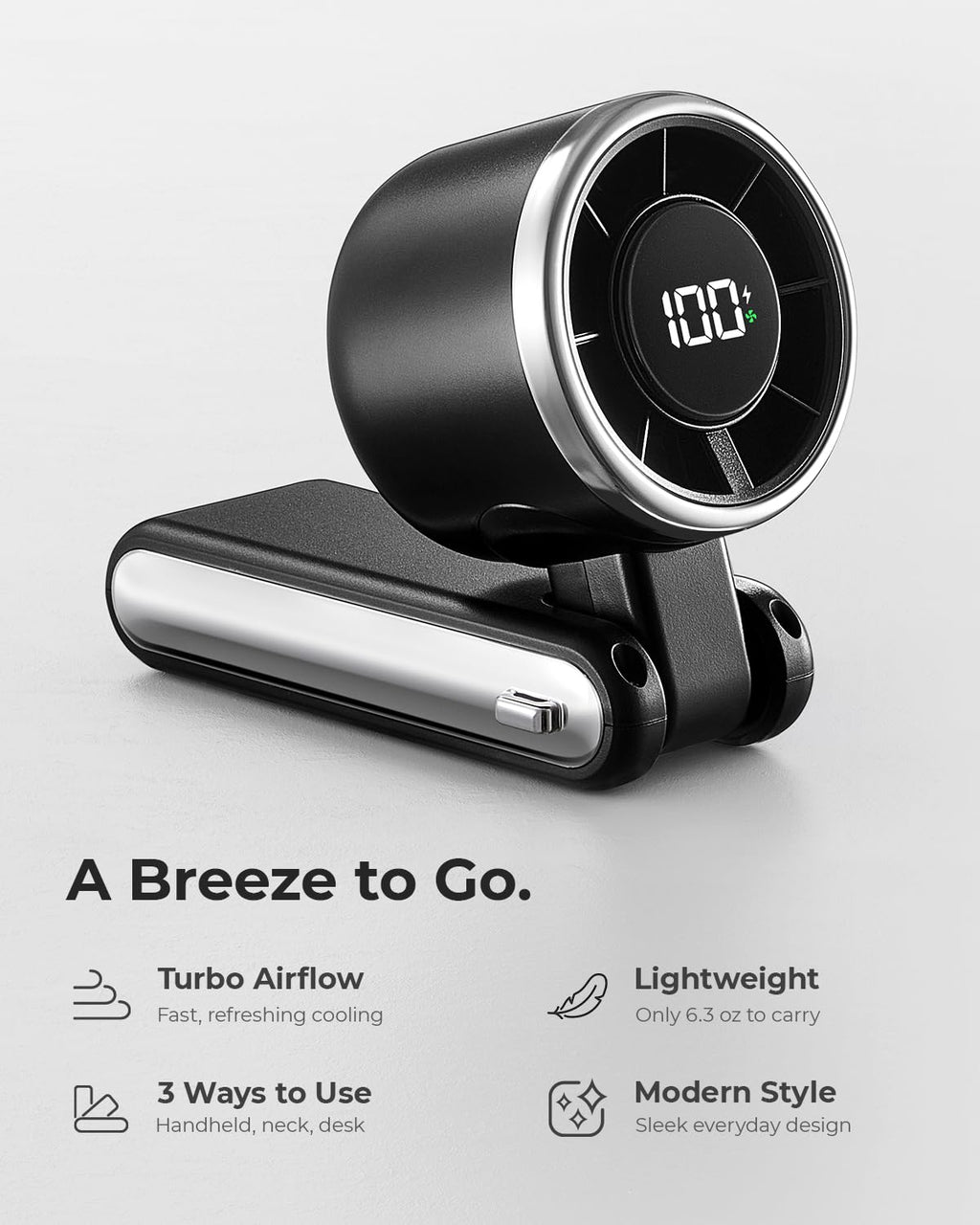 Bearwind Portable Handheld Turbo Fan - 5 Gear High Speed 4000mAh Rechargeable Mini Personal Hand Fan Blow Cold Air, Battery Operated Travel Essentials, Beach Vacation, Gifts for Women, Men (Black)