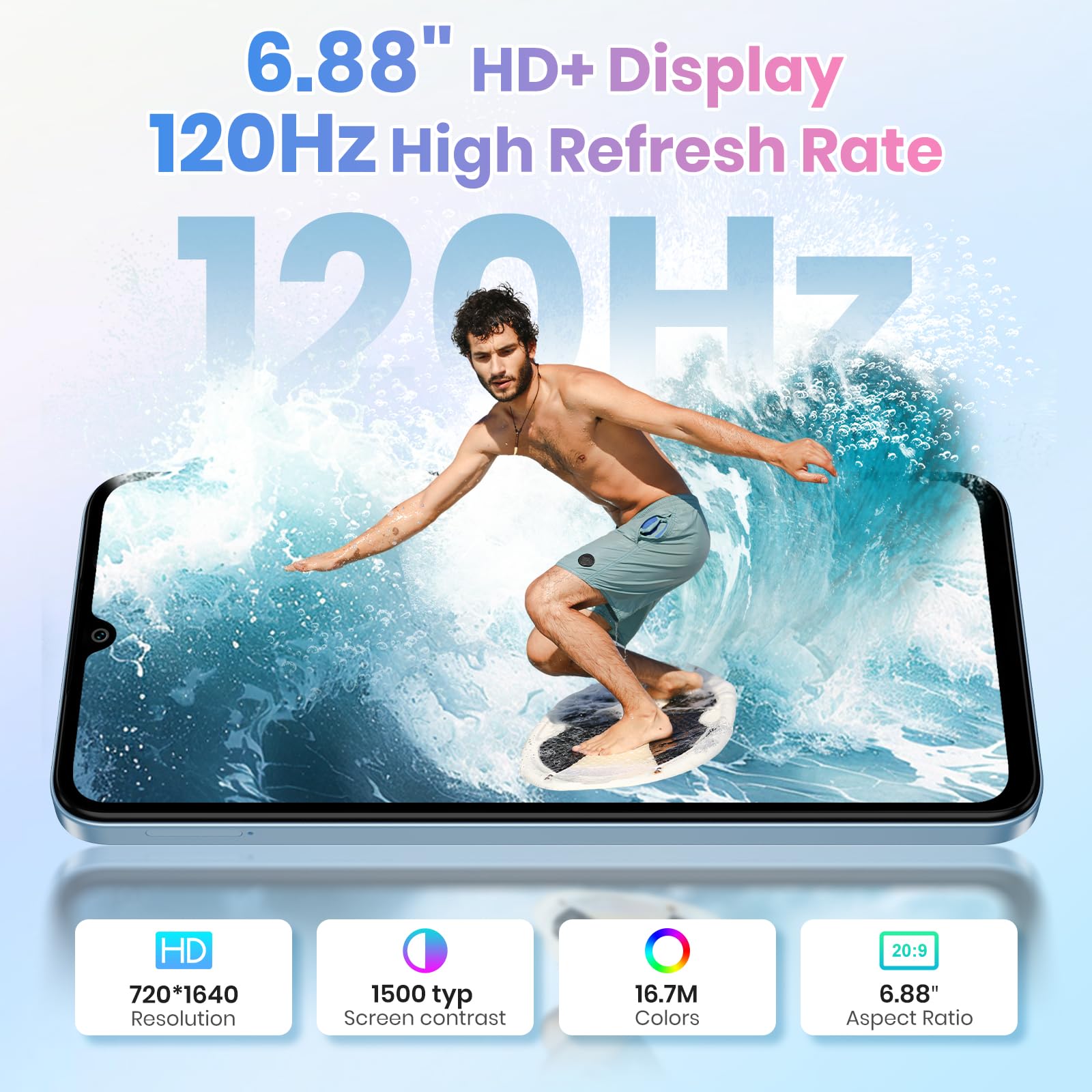FOSSIBOT S5 Pro Android 15 Cellphone, 32GB+256GB/2TB Phone, 6.88" HD Smartphone, 6000mAh Battery Smartphones,50MP+8MP Phones,Gemini Al Cell Phone 2026 Black
