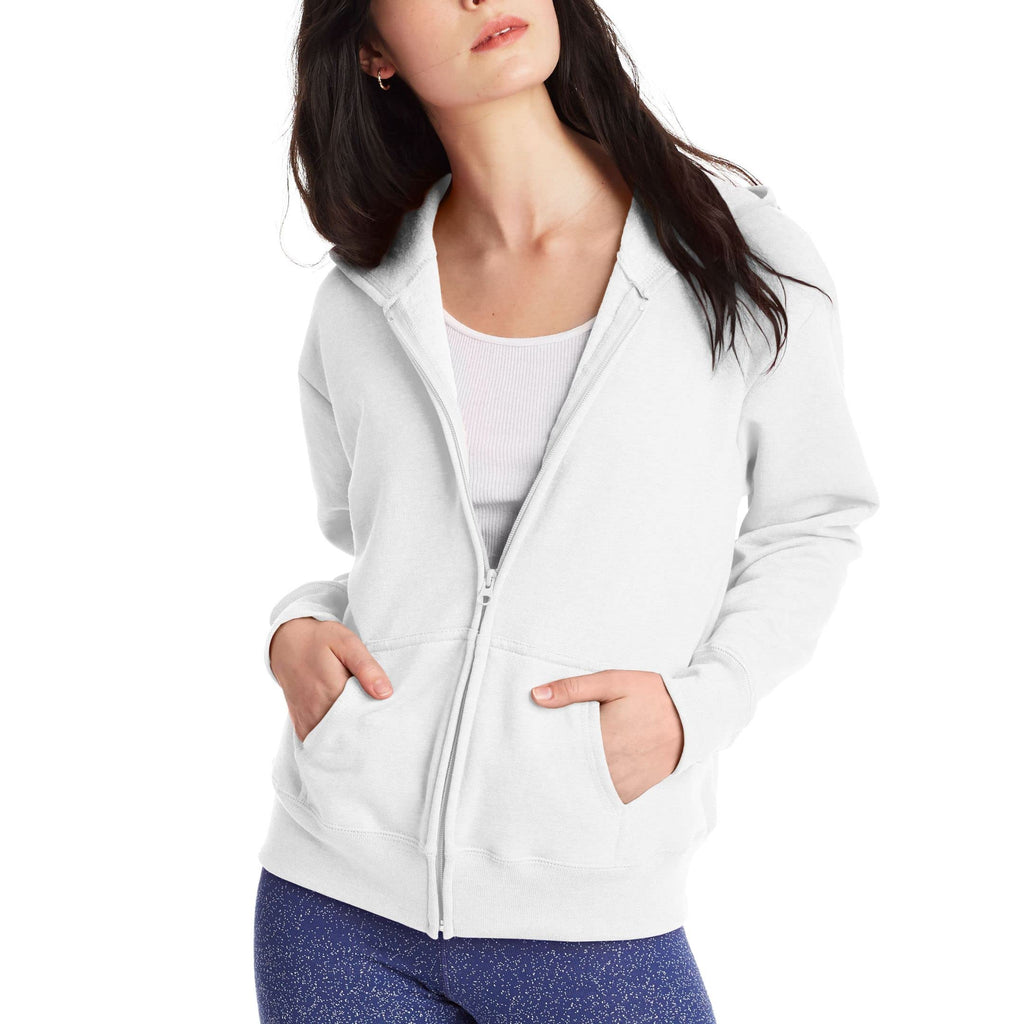 Hanes Women's EcoSmart Full-Zip Hoodie Sweatshirt, White, Large, 50% Cotton, 50% Polyester