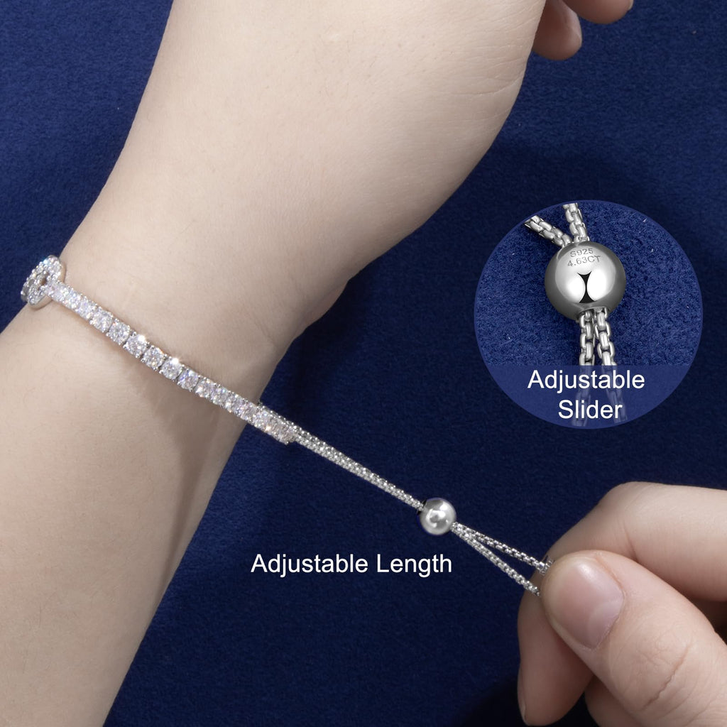 Moissanite Infinity Bracelet, Lab Created Diamond Bracelets for Women, S925 Sterling Silver, 3MM Width, 4-9.5inches, 18K Gold Vermeil Adjustable Tennis Bracelets - Mothers Day Gifts For Mom Wife Her