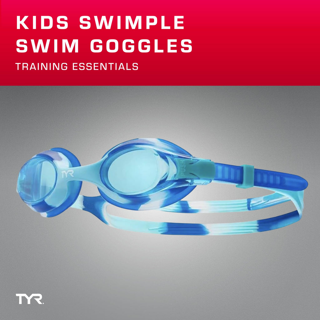 TYR Swimple Tie-Dye Kids' Swim Goggles - Non-Mirrored Swimming Goggles for Competitive Training and Recreation - Anti-Fog, UVA/UVB Protection, Watertight Seal - Blue/Green
