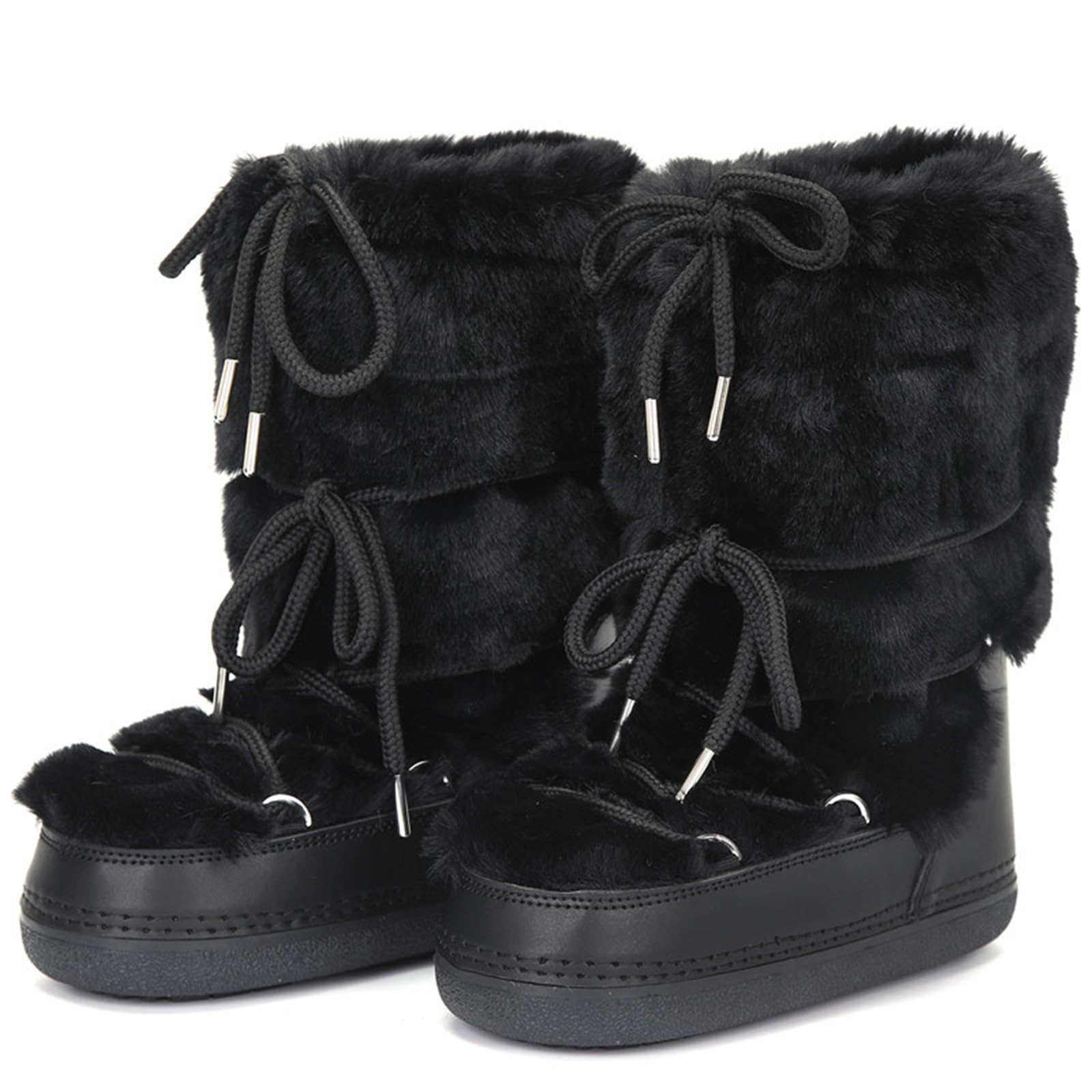 ZHENAIYISHENG Faux Fur Boots for Women - Fuzzy Fluffy Furry Water Resistant Snow Boots for Women - Anti-Slip with Cotton Sponge Lined and TPR Rubber Sole Black White Fur Boots black 8 9