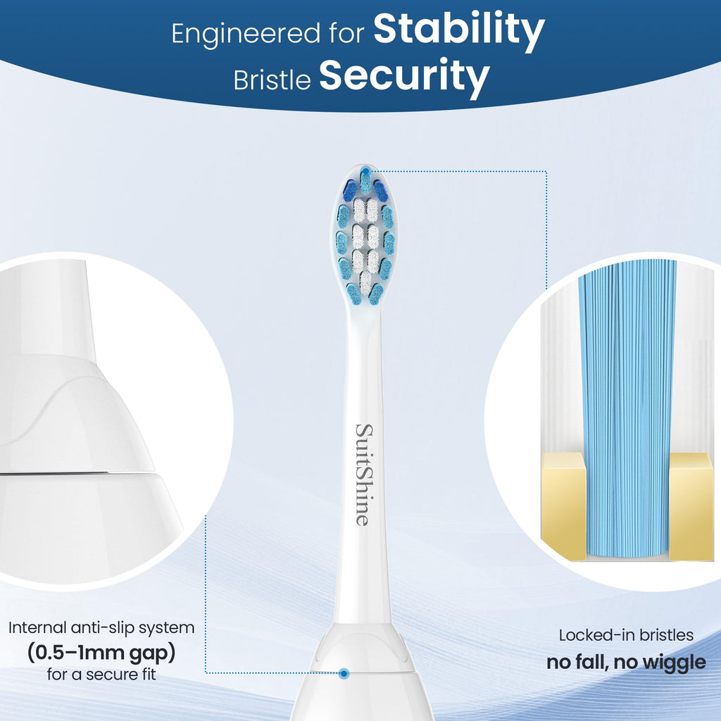 SuitShine Replacement Toothbrush Heads Compatible with Philips Sonicare and More Click-on Handles 8 Pack White