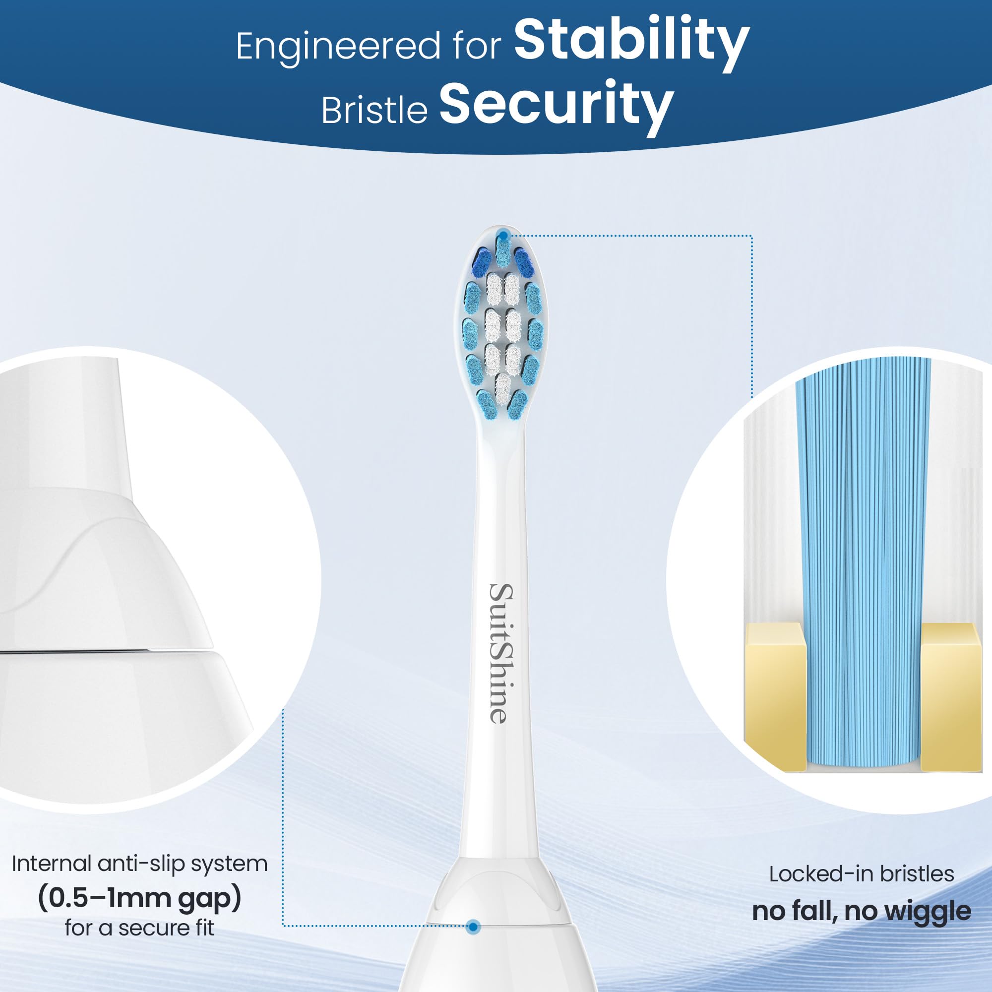 SuitShine Replacement Toothbrush Heads Compatible with Philips Sonicare and More Click-on Handles 8 Pack White