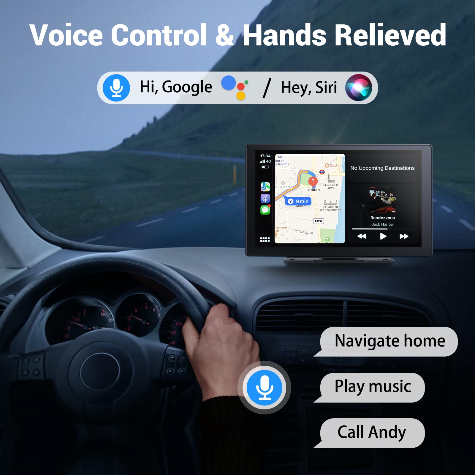 HAUXIY Wireless Apple Carplay Screen for Car 4K Dash Cam, 9" Portable Apple Carplay & Android Auto Car Stereo, with 1080p Backup Camera, GPS Navigation/Mirror Link/Voice Control/Bluetooth