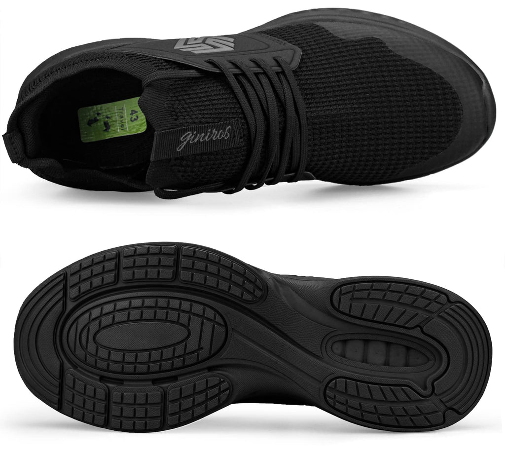 Giniros Mens Slip On Walking Shoes Non Slip Running Shoes Breathable Workout Shoes Lightweight Gym Sneakers All Black Size 12