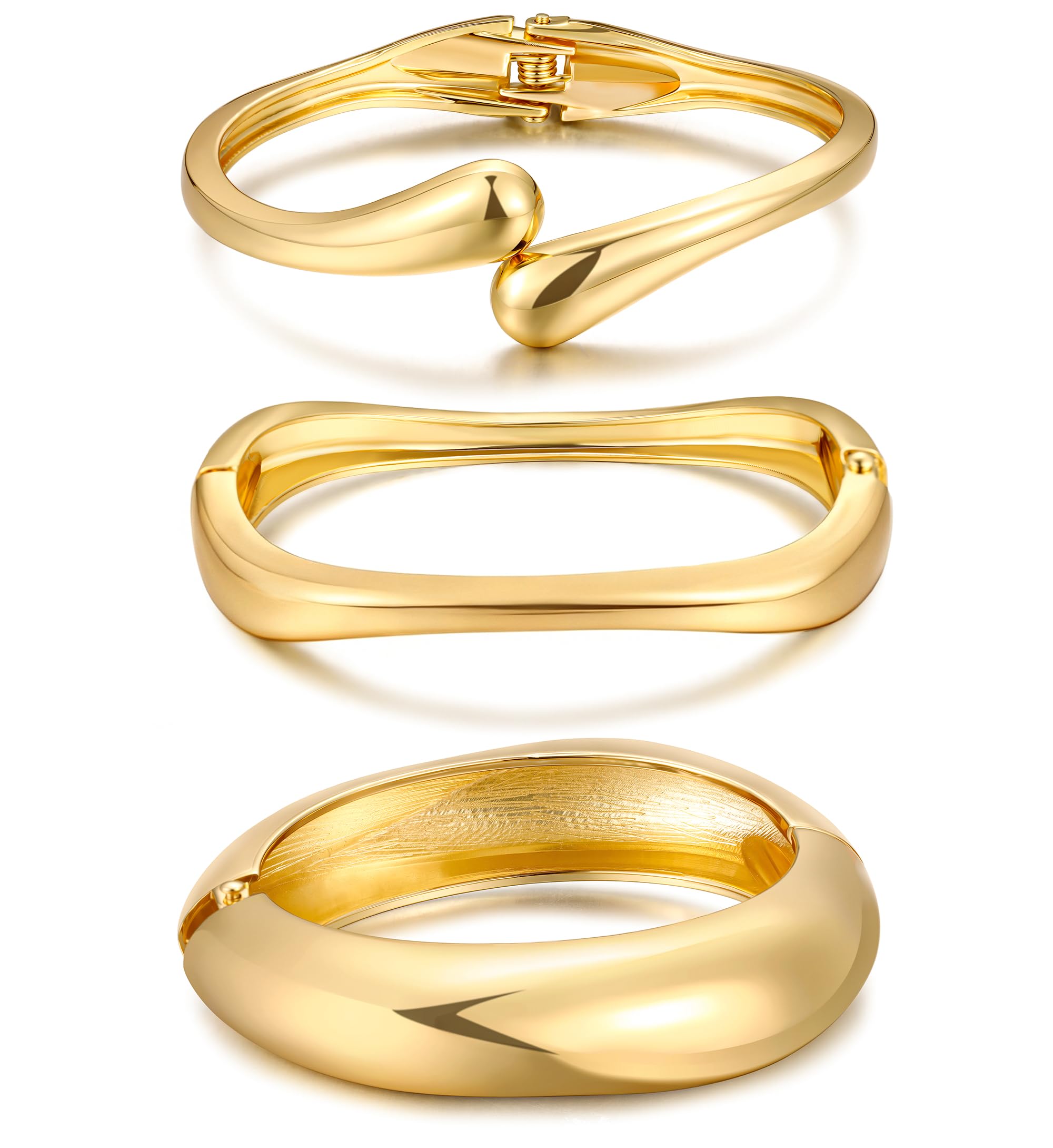 Chunky Gold Bangle Bracelets for Women, Dainty 14k Gold Plated Big Stackable Bangles Set, Trendy Cuff Bracelet Stack Fashion Jewelry Valentines Gifts for Wife Mom