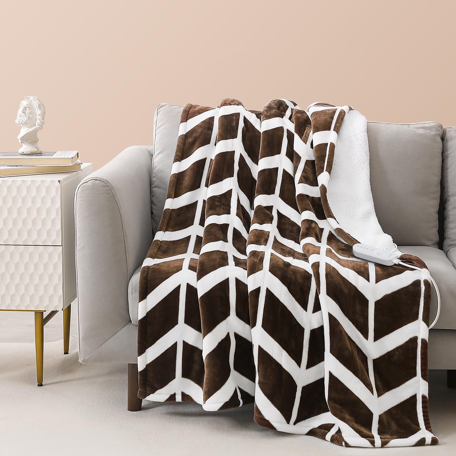 VENTIMI Electric Blanket Heated Throw, 50" x 60" Heated Blanket with 5 Heat Levels & 3 Hours Auto Off, Fast Heating Blanket with ETL & FCC Certification, Coffee