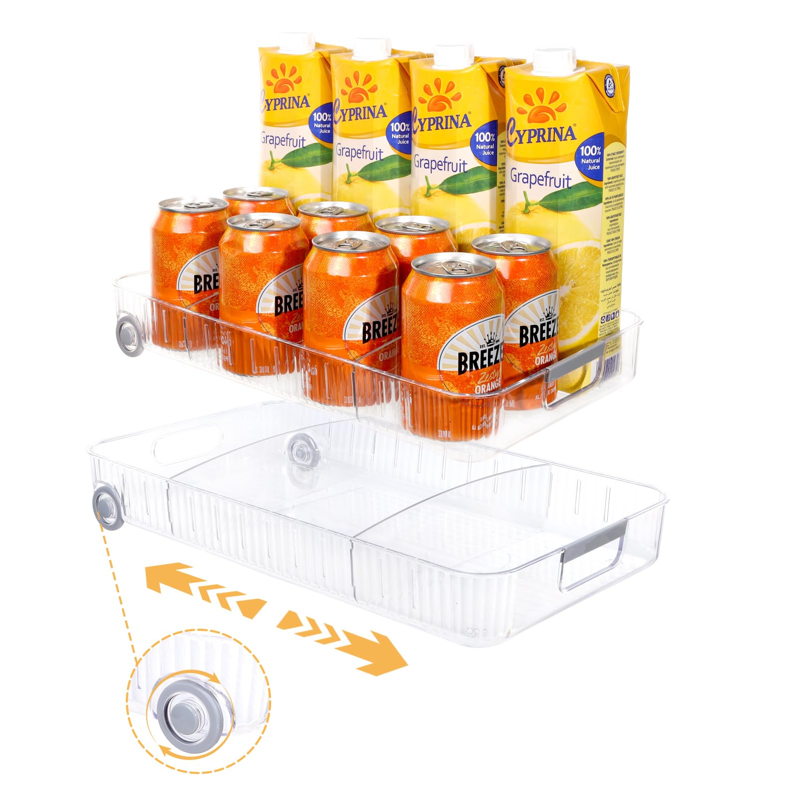 OZEPLASC Refrigerator Organizers and Storage Roll Out Storage Bins Fridge Organizer with Wheels BPA-Free Clear Plastic Storage Bins Pantry Organizers and Storage 2 Pack