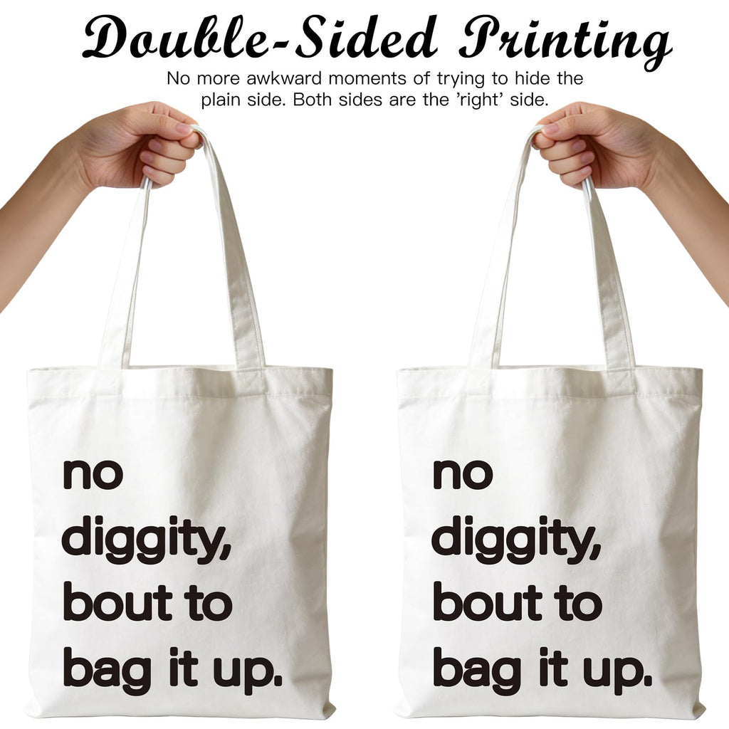 WRAPAHOLIC Funny Quote Cotton Canvas Tote Bag, No Diggity Design Shopping Bag, Funny Reusable Shoulder Tote Bags for Shopping Camping - 13.8" x 15.7", 1 Pcs