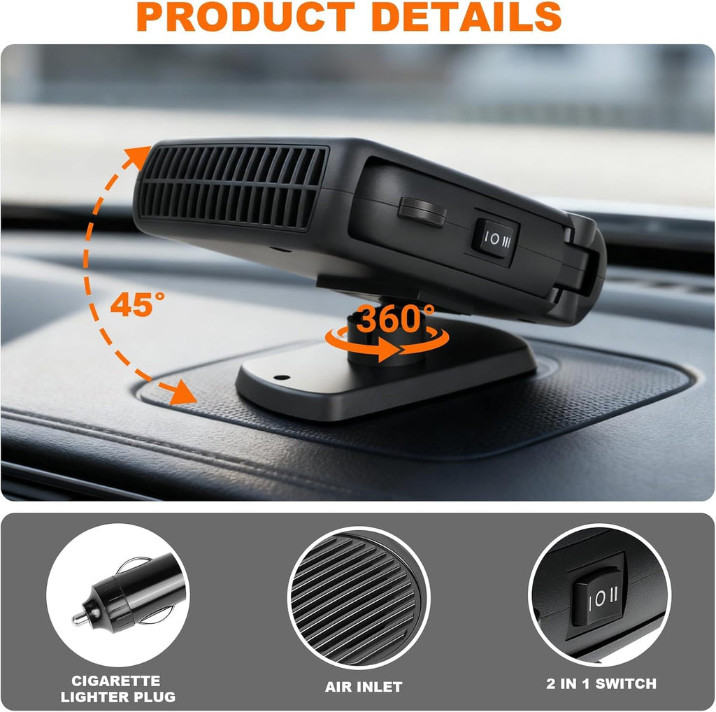 Kairueics 12v 200W Car Heater, Portable Car Heater and Defroster,Windshield Defogger, Applicable All 12V Vehicles Car Heater