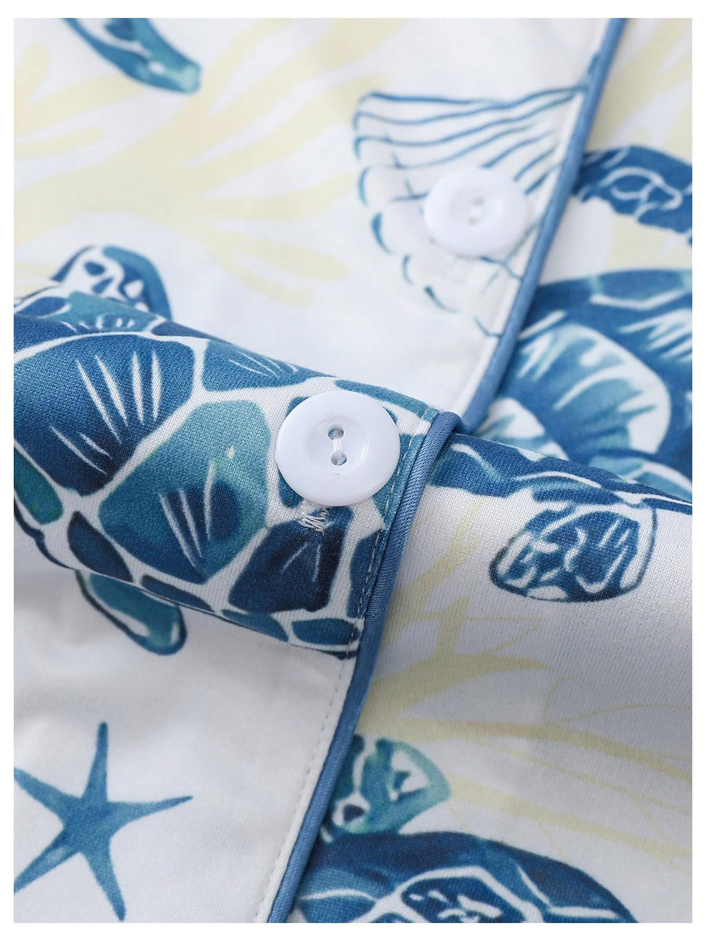 WDIRARA Women's 2 Piece Sea Turtle Graphic Pajama Set Button Down Short Sleeve Shorts Loungewear Pjs Sets White and Blue Large