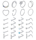 Mayhoop 20g Nose Rings Hoops And Studs For Women Men - Hypoallergenic 316L Surgical Stainless Steel L Shape Nose Screw Bone Silver Rose Gold Black Rainbow Pack 28Pcs