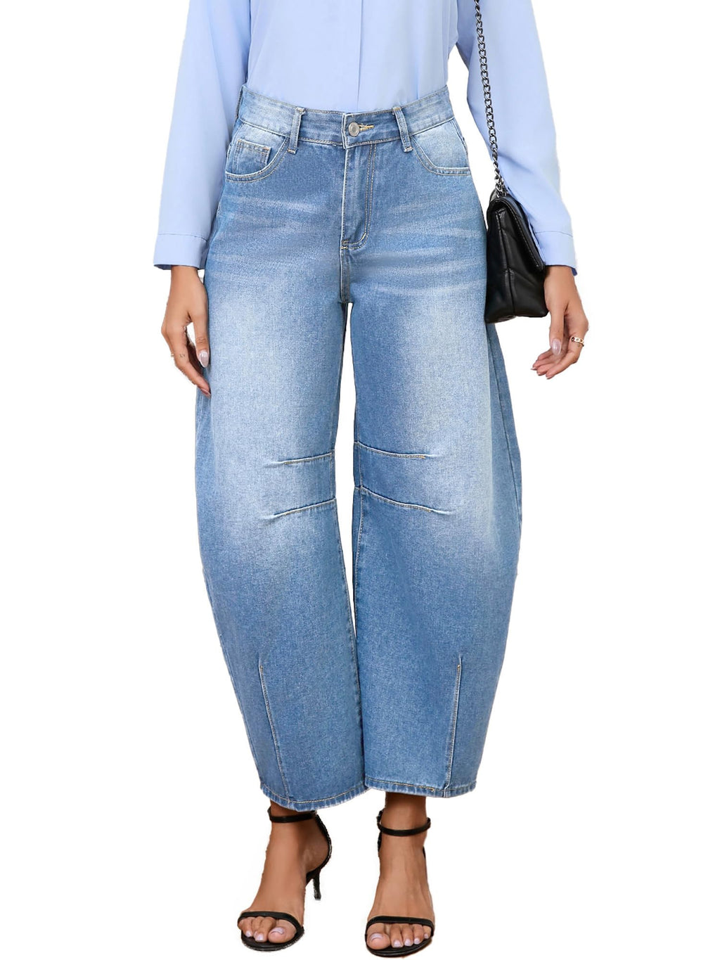 BubFee Barrel Jeans for Women Baggy Boyfriend Jeans with Pockets (Light Blue X-Large)
