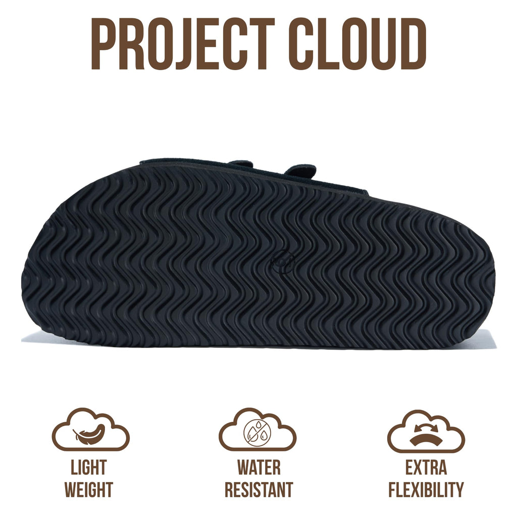 Project Cloud 100% Genuine Leather Platform Sandals Women Footwear - Comfortable Womens Slides Memory Foam Insole - Non Slip Water-Resistant 3-Strap Wedge Sandals for Women 2026 (Dyan, Black, 7)