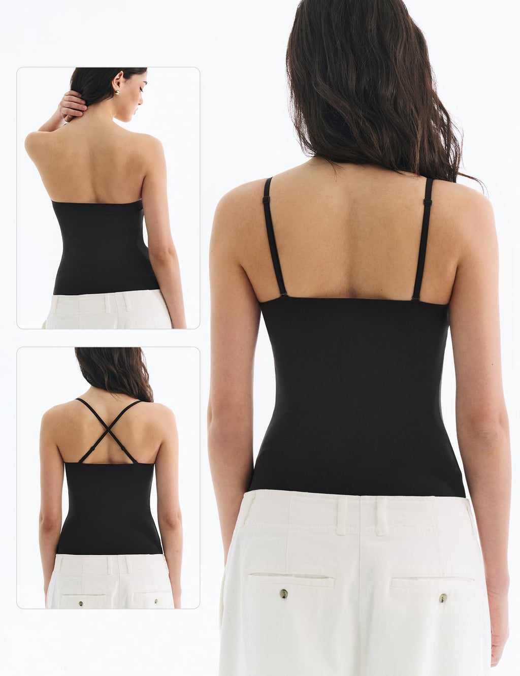 Lehoba Built in Bra Tank Tops for Women, Double Lined Padded Cami Scoop Neck Spaghetti Straps Basic Summer Top 2026, Black XS