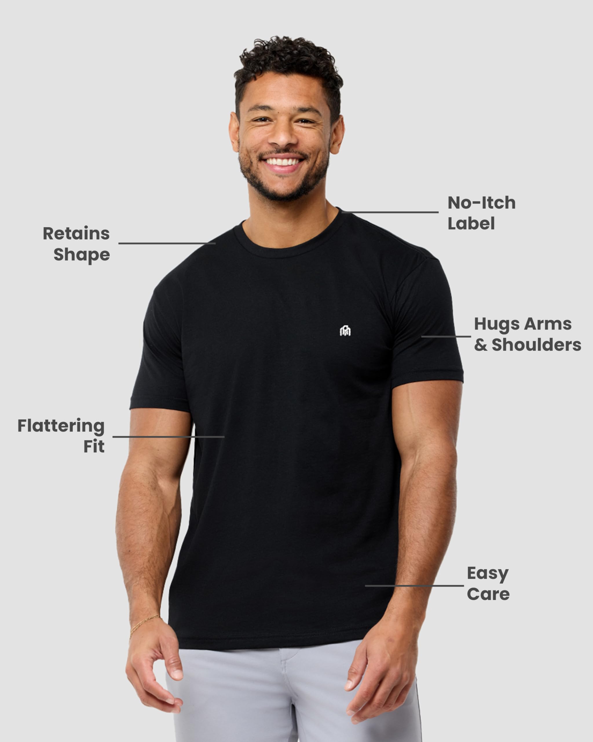 INTO THE AM Men's Logo Basic Tees - Fitted Essential Crewneck Blank T-Shirts Casual Gym Classic Short Sleeve True Fit Fashion Undershirts Tshirts for Guys (Black, Large)