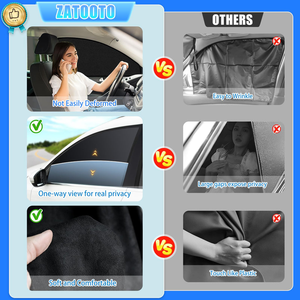 ZATOOTO Suede Car Window Shades 4PCS - Car Window Covers for Ultimate Privacy, UV Protection, and Heat Insulation, Side Window Sun Shade Perfect for Camping, Travel, Baby Safety, and Daily Use