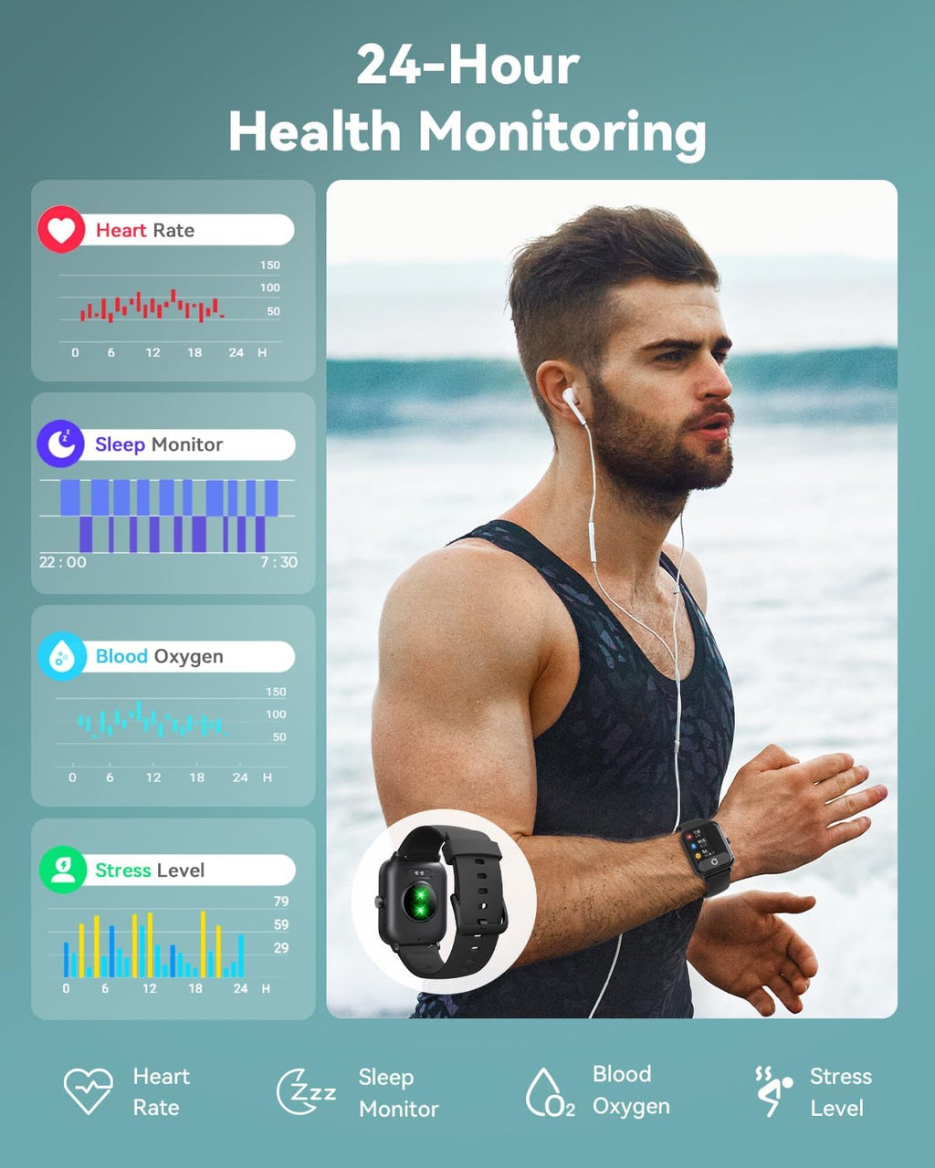 Smart Watches for Women/Men, Smart Watch for Android Phones and iPhone Compatible, Alexa Built-in, 1.8" Fitness Watches for Women, IP68 Waterproof /Bluetooth Call, Heart Rate/Sleep Monitor, Black