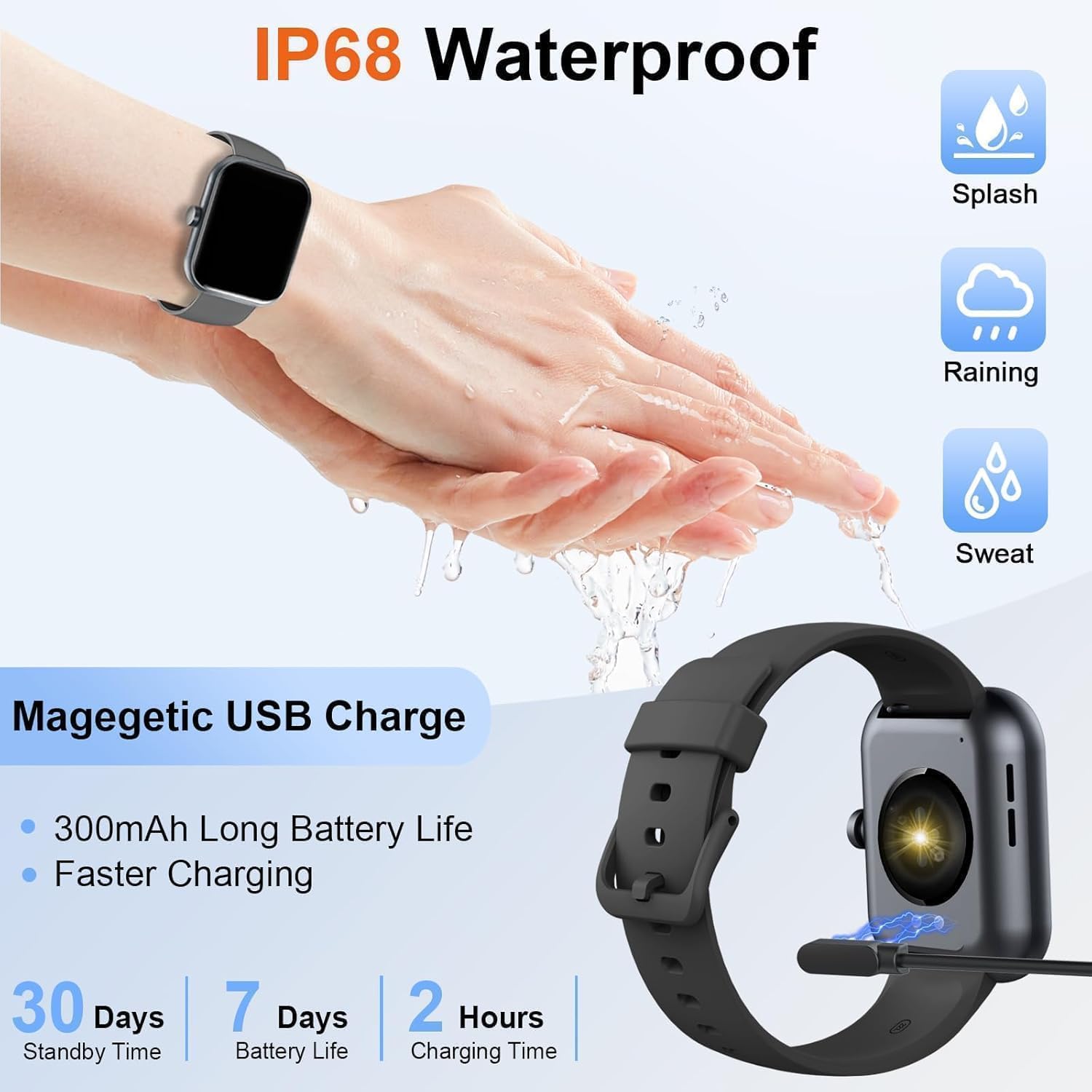 Smart Watch for Men Women(Answer/Make Calls), 2026 New 1.96" HD Smartwatch, Fitness Tracker with 110+ Sport Modes, IP68 Waterproof Pedometer, Heart Rate/Sleep/Step Monitor for Android iOS, Black