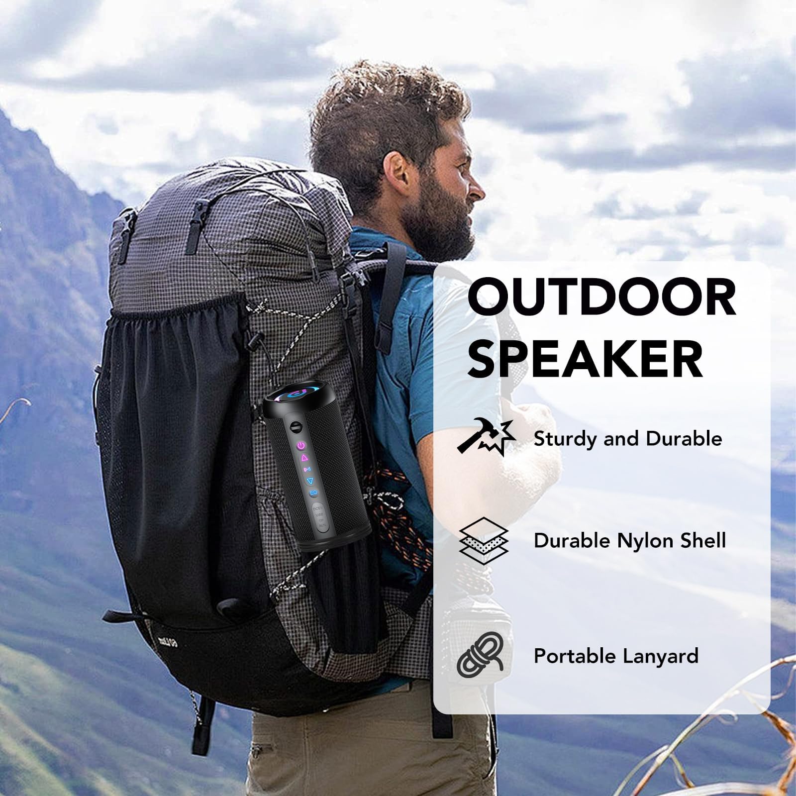 Portable Bluetooth Speaker, Bluetooth 5.4 Speaker, 30W Dual Speaker, 2.0 Channel, Deep Bass, 30H Playtime, Colorful RGB Lights, IPX7 Waterproof, TWS pairing for Outdoor/Home/Party/Travel, Gift Ideas
