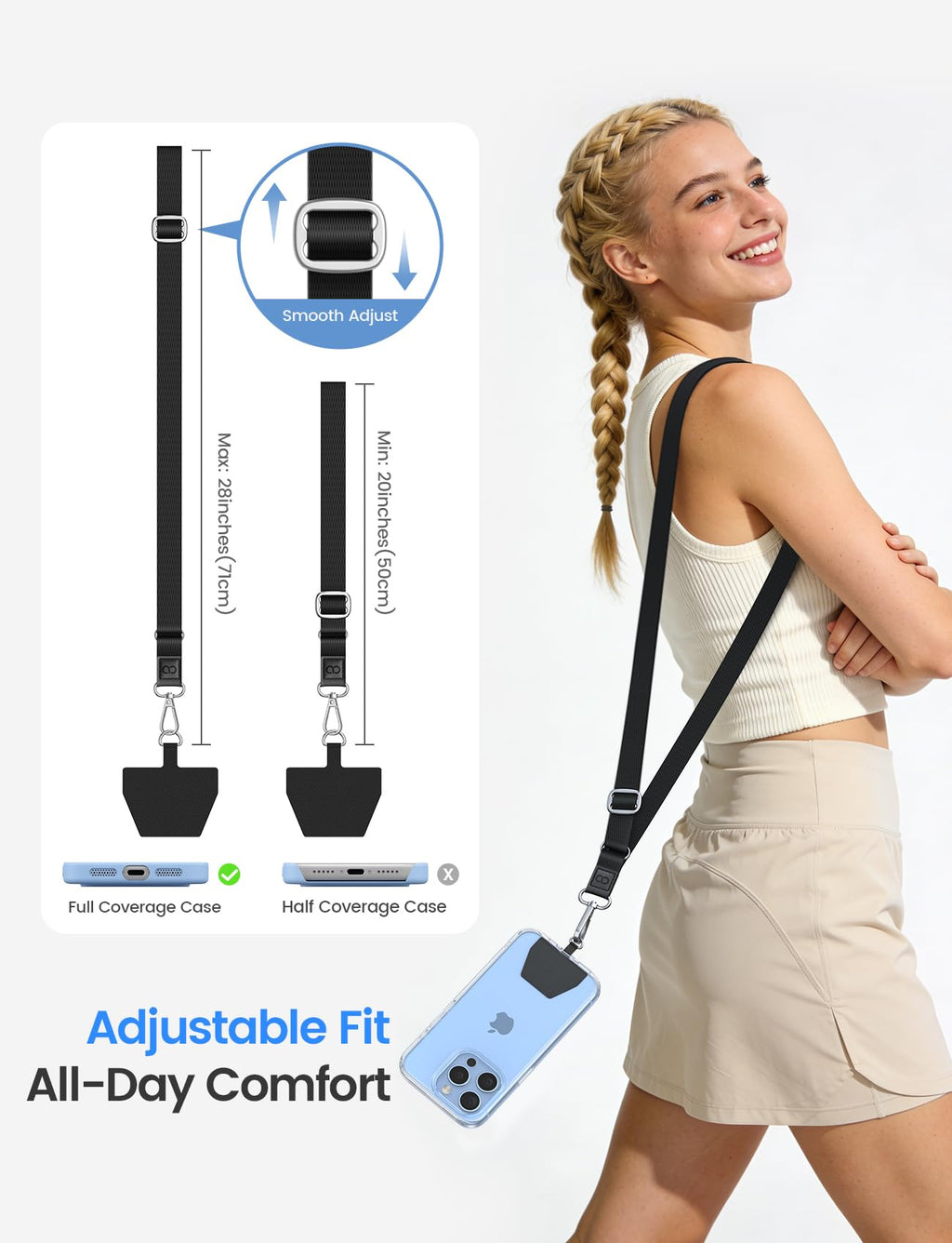 Lamicall Cell Phone Lanyard Crossbody 2 Pack - [Secure & Thicker] 20”-28” Adjustable Phone Strap with 2 Tether Patches, Soft Neck Lanyard with Large Sturdy Hook for iPhone 17 16 15 14 13 Pro Max