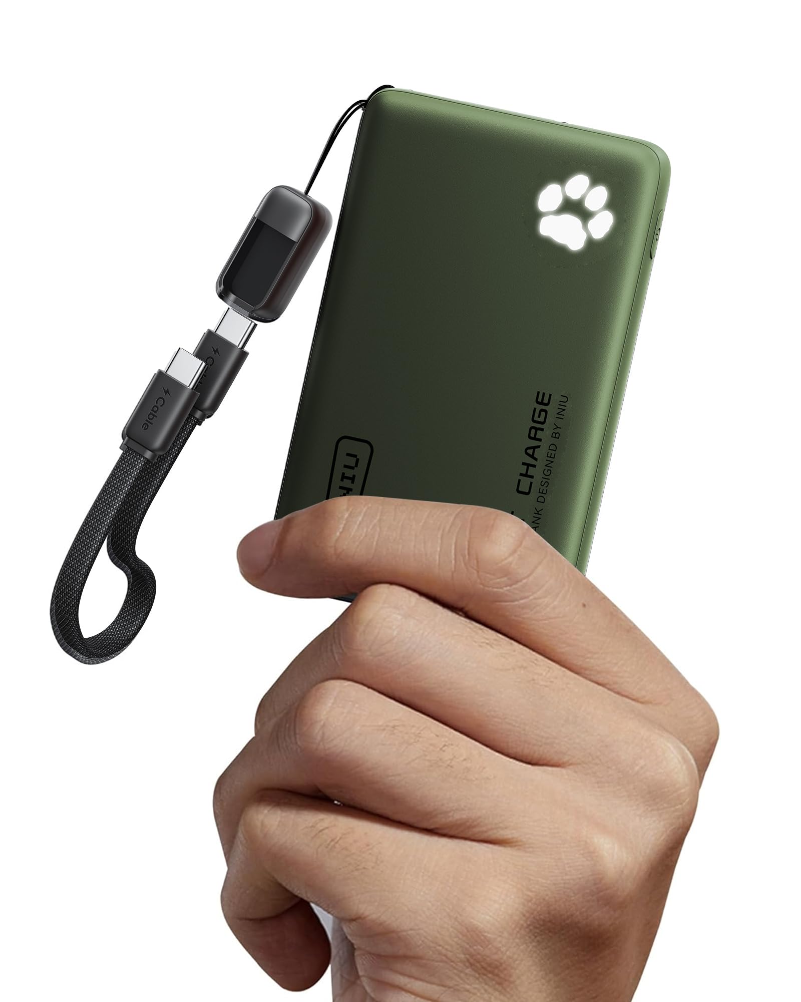 INIU 45W Fast Charging Portable Charger, 40% Smaller 10000mAh with Detachable Cable, Flight-Safe Travel Power Bank, USB C External Phone Battery Pack for Camping, ShortTrip, Travelers, Hikers, Green