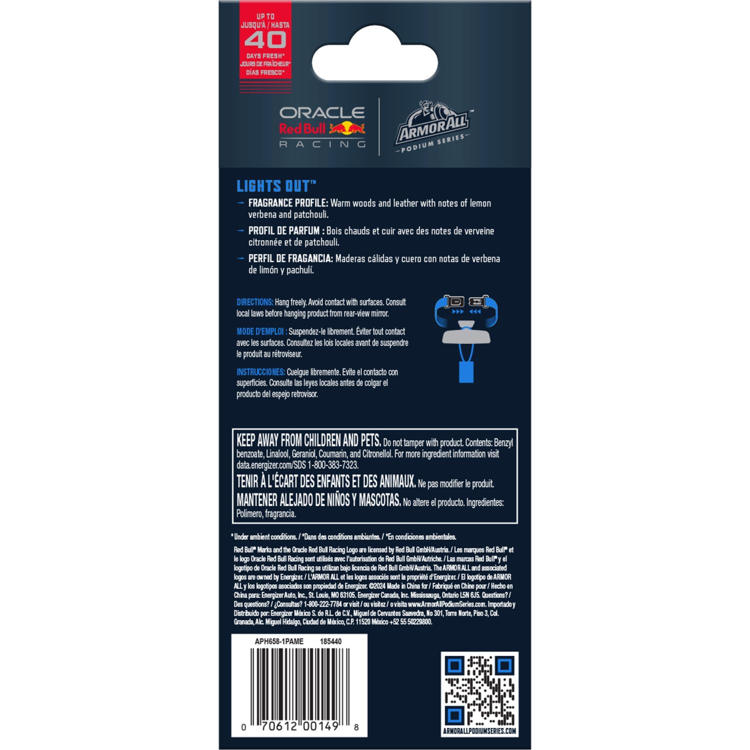 Armor All Podium Series Hanging Car Air Freshener, All Access Pass, Lights Out Scent (6 Pack), Racing-Inspired Auto Air Freshener With Long-Lasting Fragrance